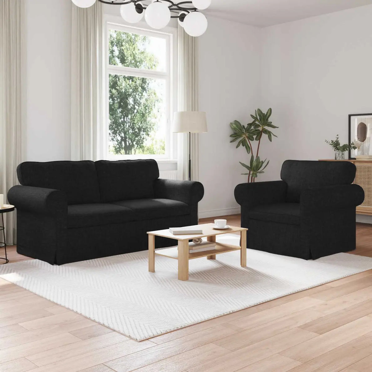 Ensemble de Canapés 2 pc Noir tissu - XIOS