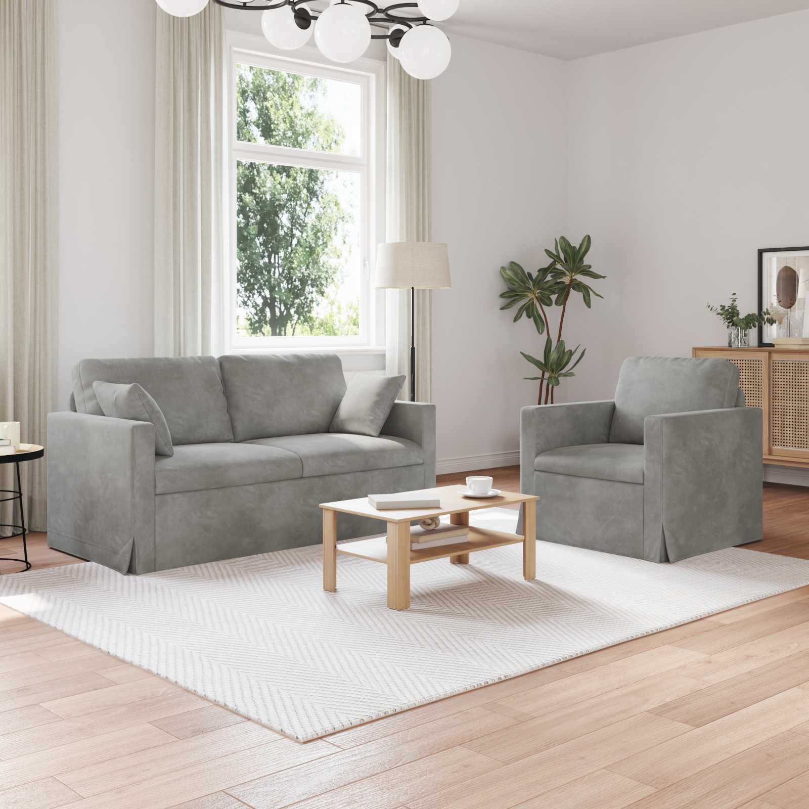 Ensemble de Canapés 2 pcs Gris clair 158 x 78 x 80 cm Velours - XIOS