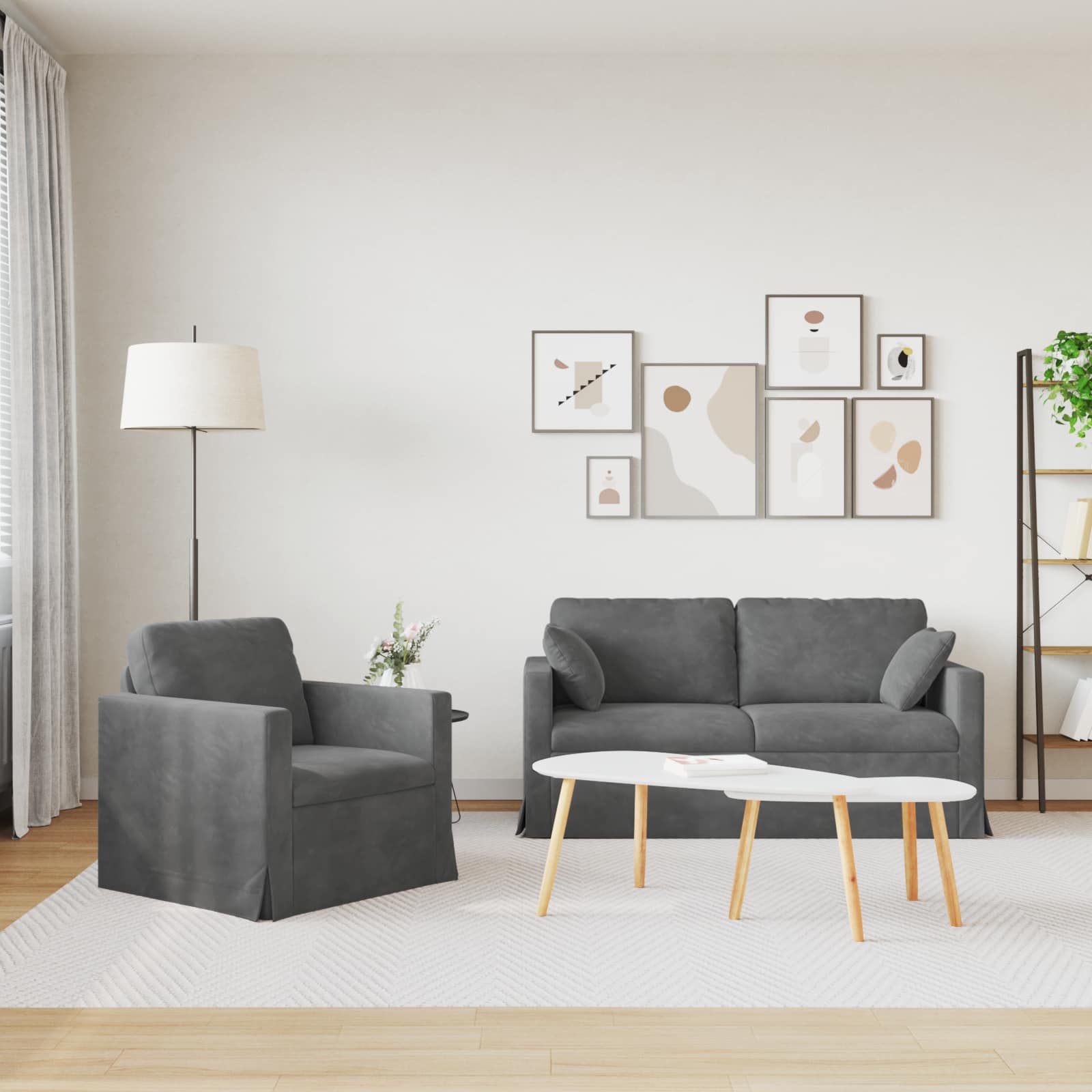 Ensemble de Canapés 2 pcs Gris foncé 158 x 78 x 80 cm Velours - XIOS