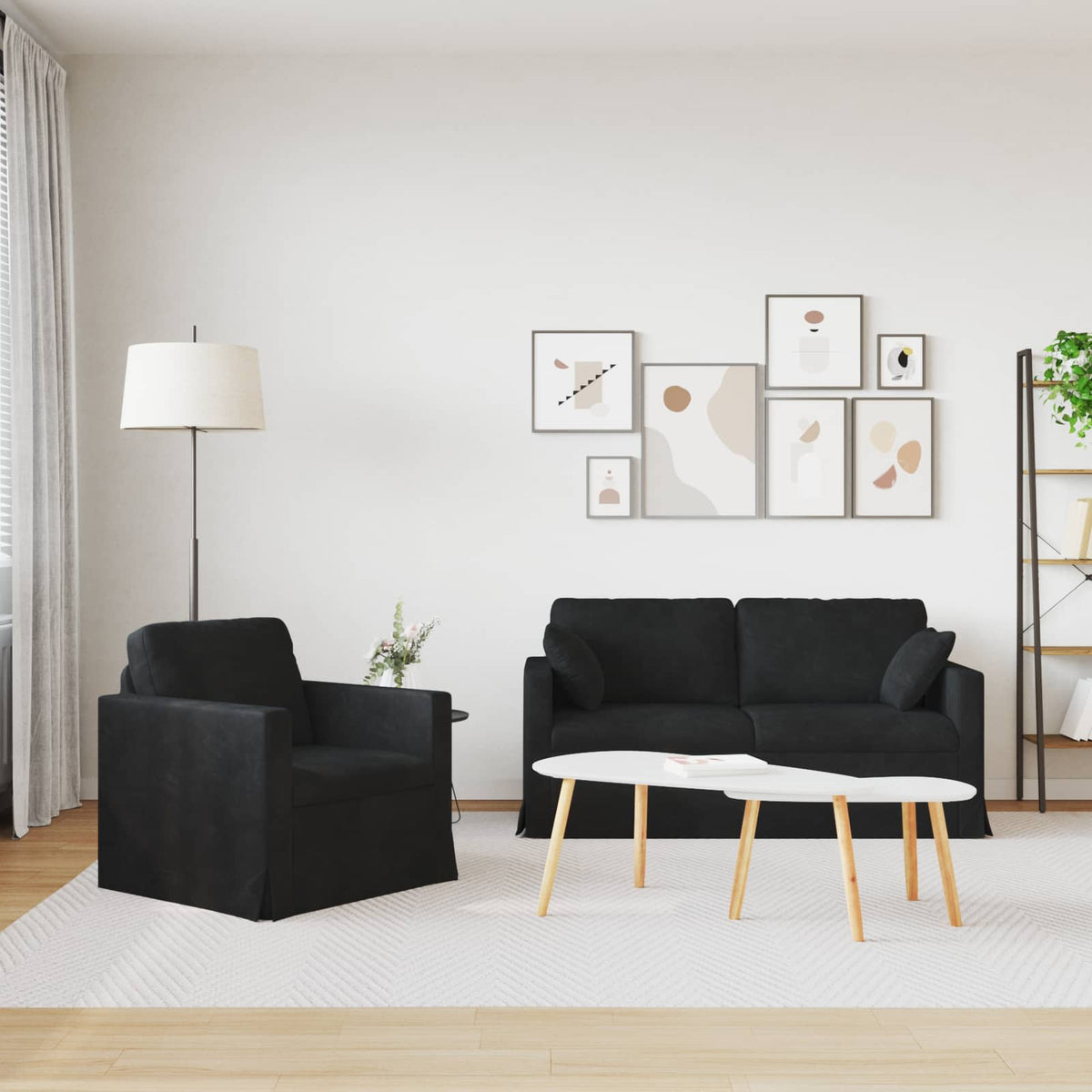 Ensemble de Canapés 2 pc Noir Velours