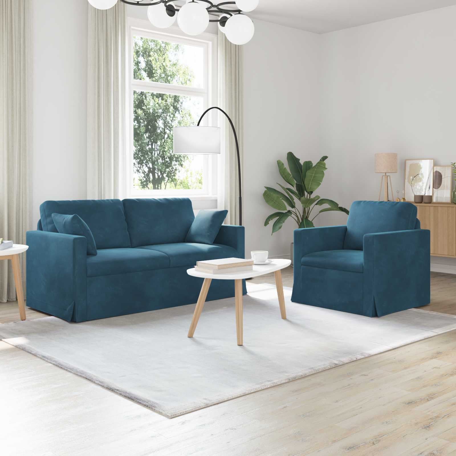 Ensemble de Canapés 2 pcs Bleu 158 x 78 x 80 cm Velours - XIOS