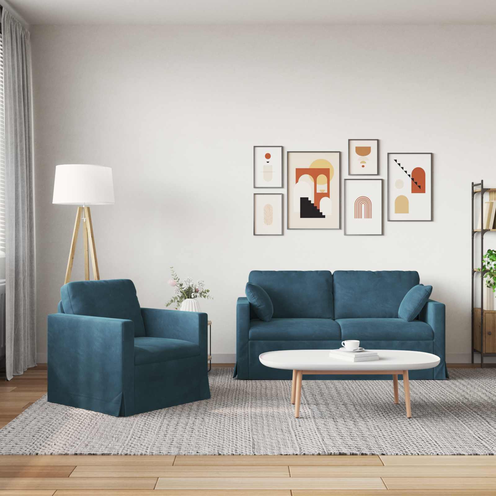 Ensemble de Canapés 2 pcs Bleu 158 x 78 x 80 cm Velours - XIOS