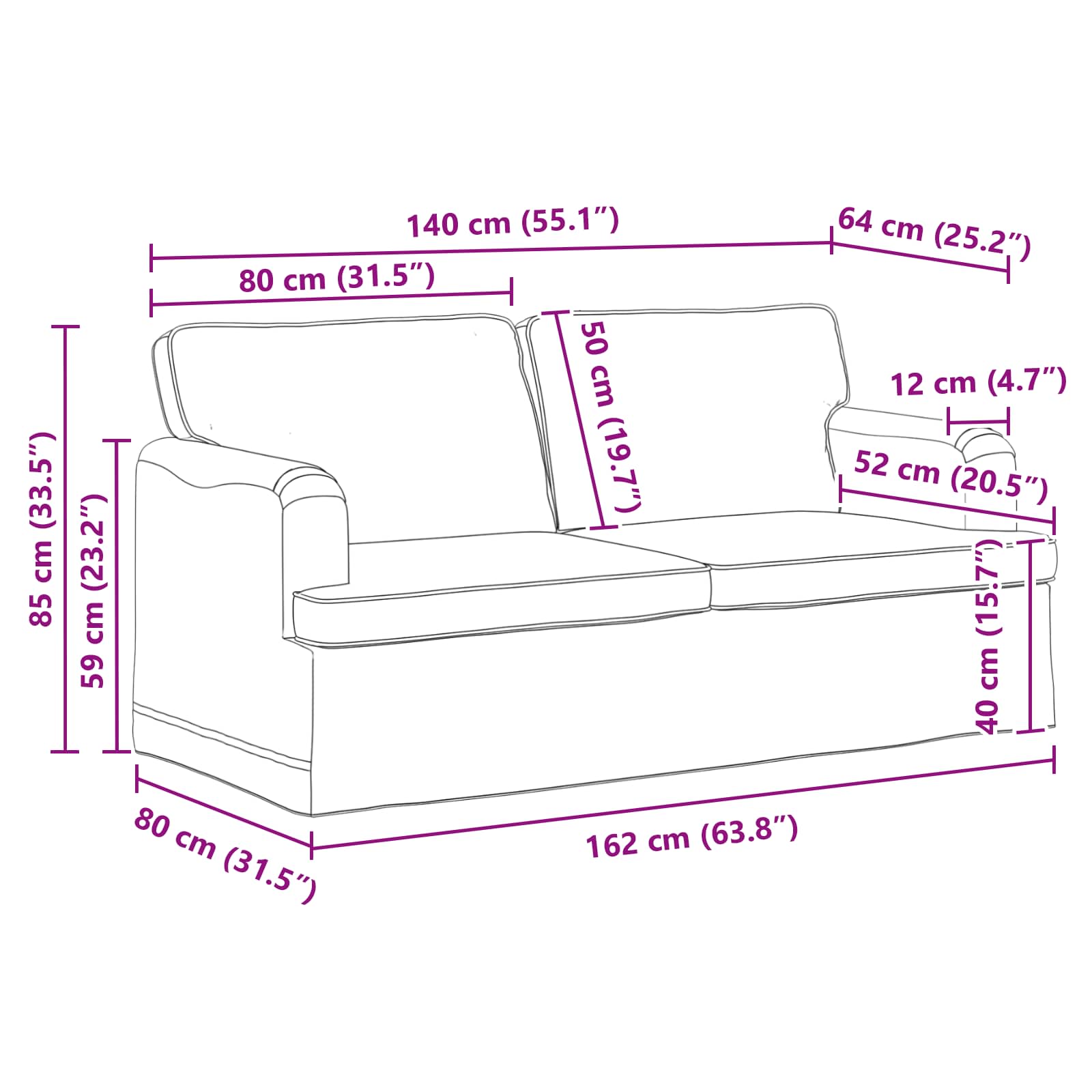 Canapé 140cm 2 pcs Gris foncé Métал - XIOS