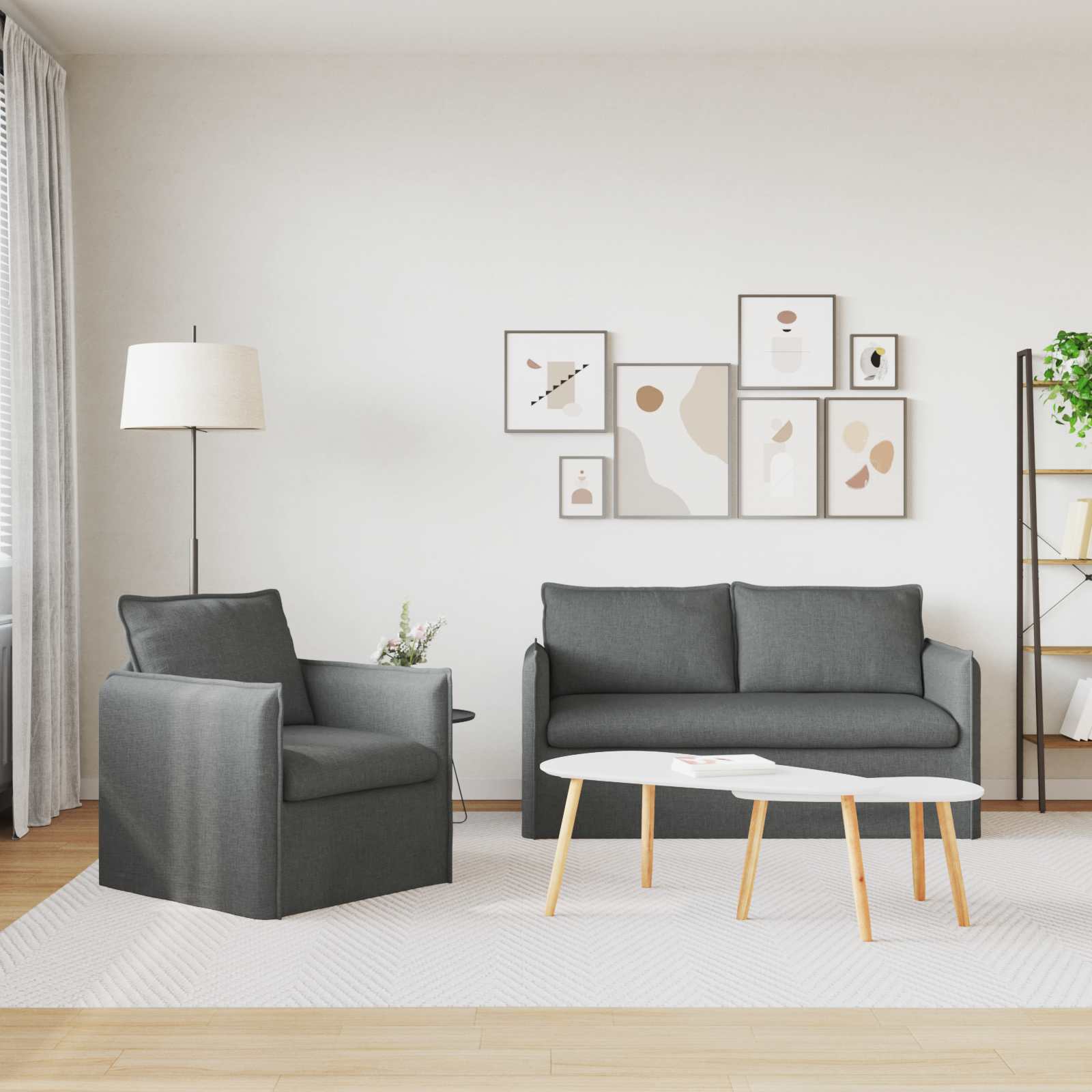 Ensemble de Canapés 2 pc Gris foncé Tissu