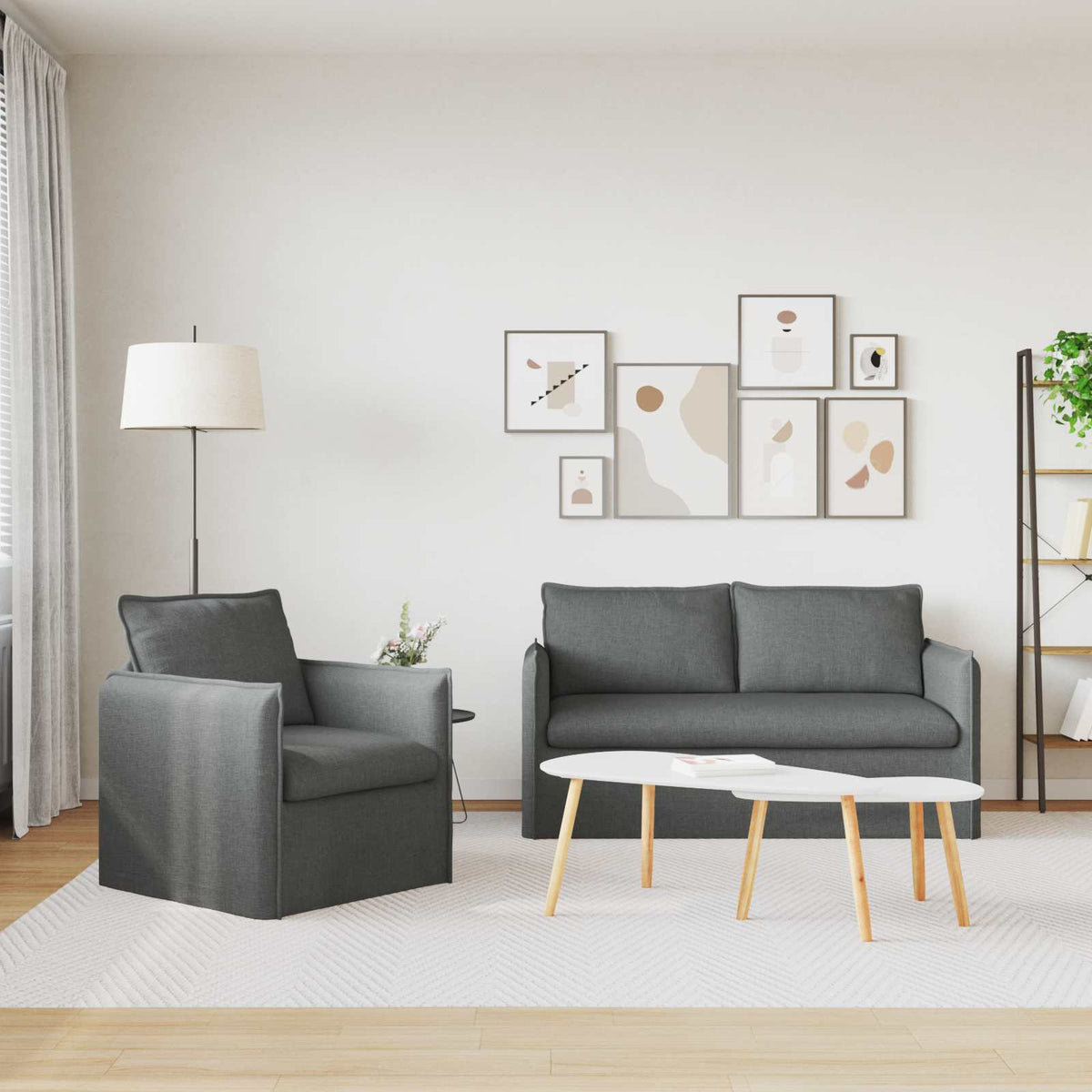 Ensemble de Canapés 2 pc Gris foncé Tissu