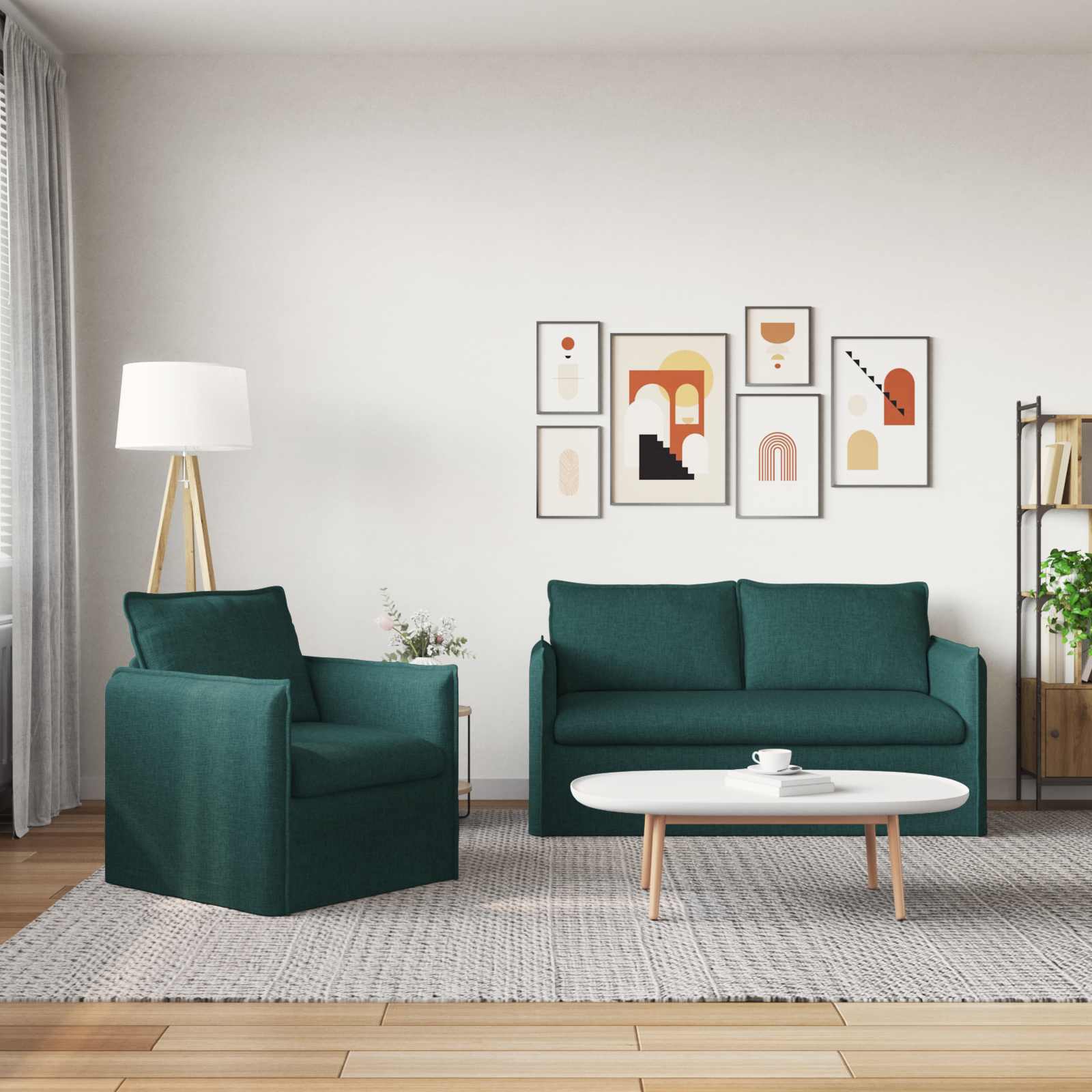 Ensemble de Canapés 2 pc Vert foncé Tissu
