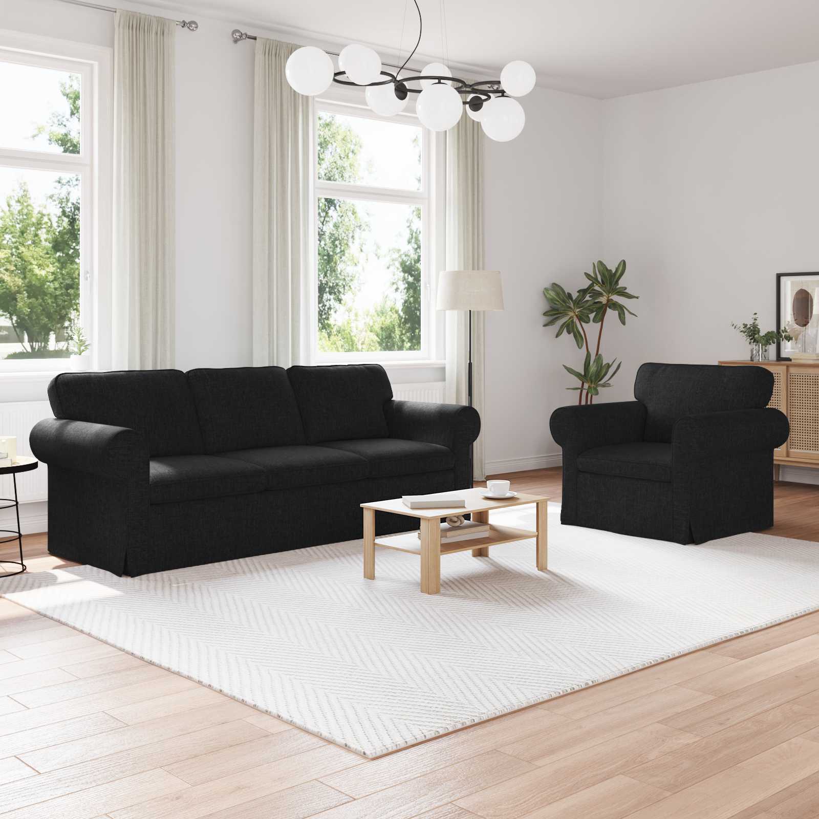 Ensemble de Canapés 2 pc Noir tissu