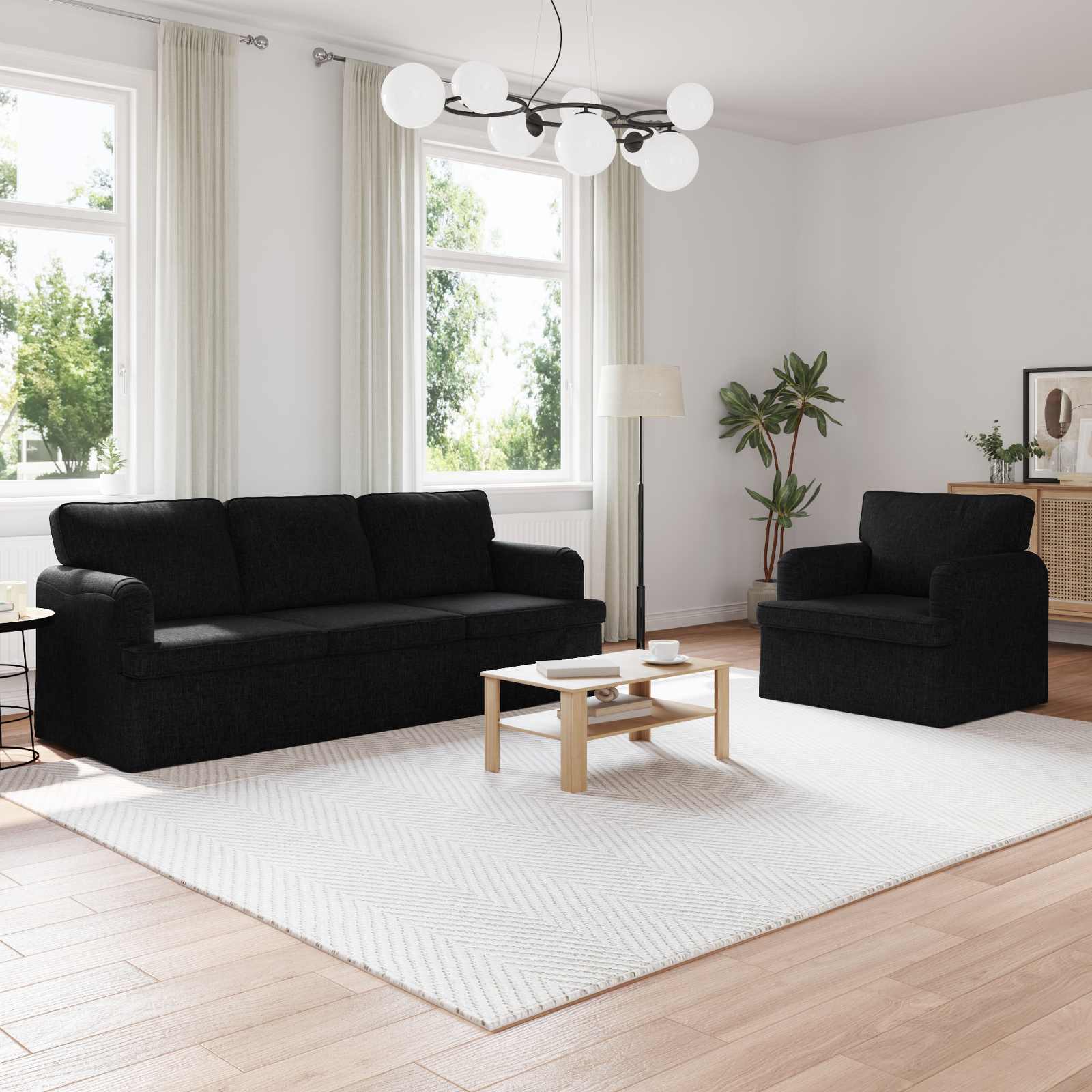 Ensemble de Canapés 2 pc Noir tissu