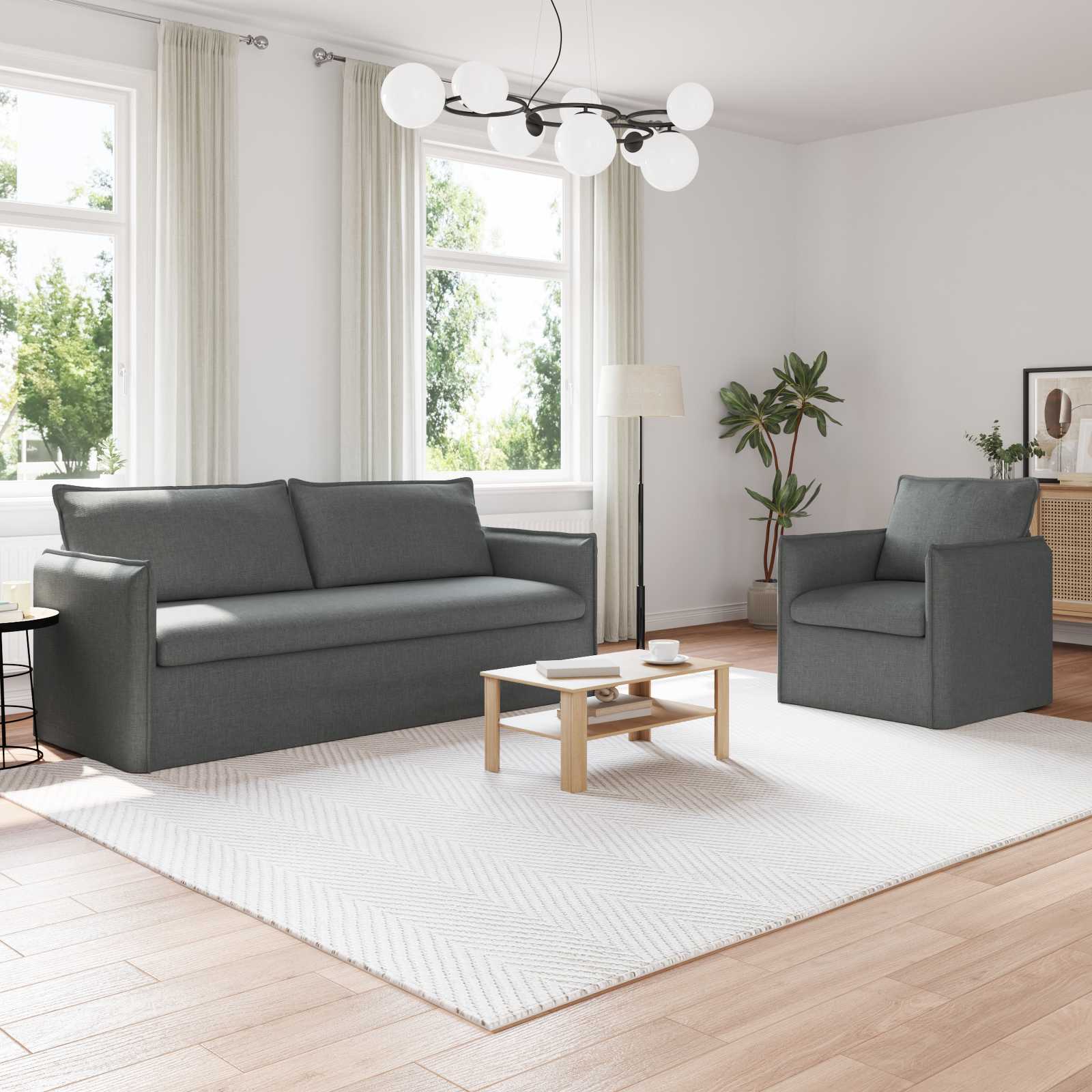 Ensemble de Canapés 2 pc Gris foncé Tissu