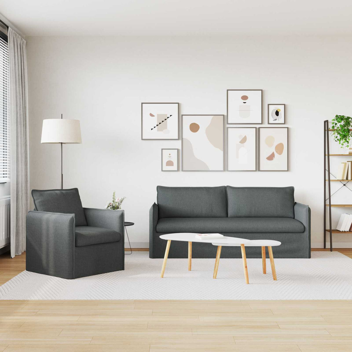 Ensemble de Canapés 2 pc Gris foncé Tissu