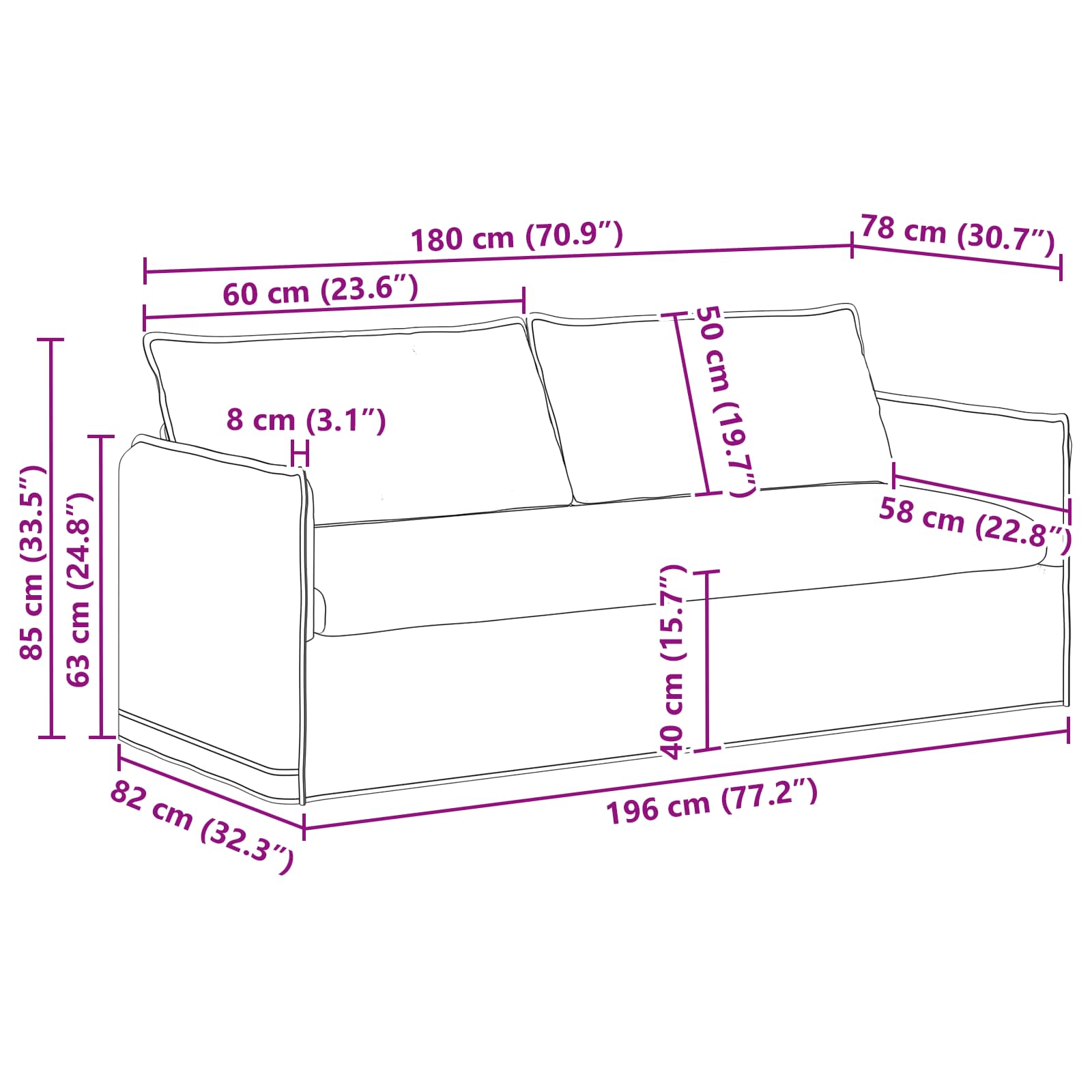 Canapé 180cm 2 pcs Noir Métал - XIOS