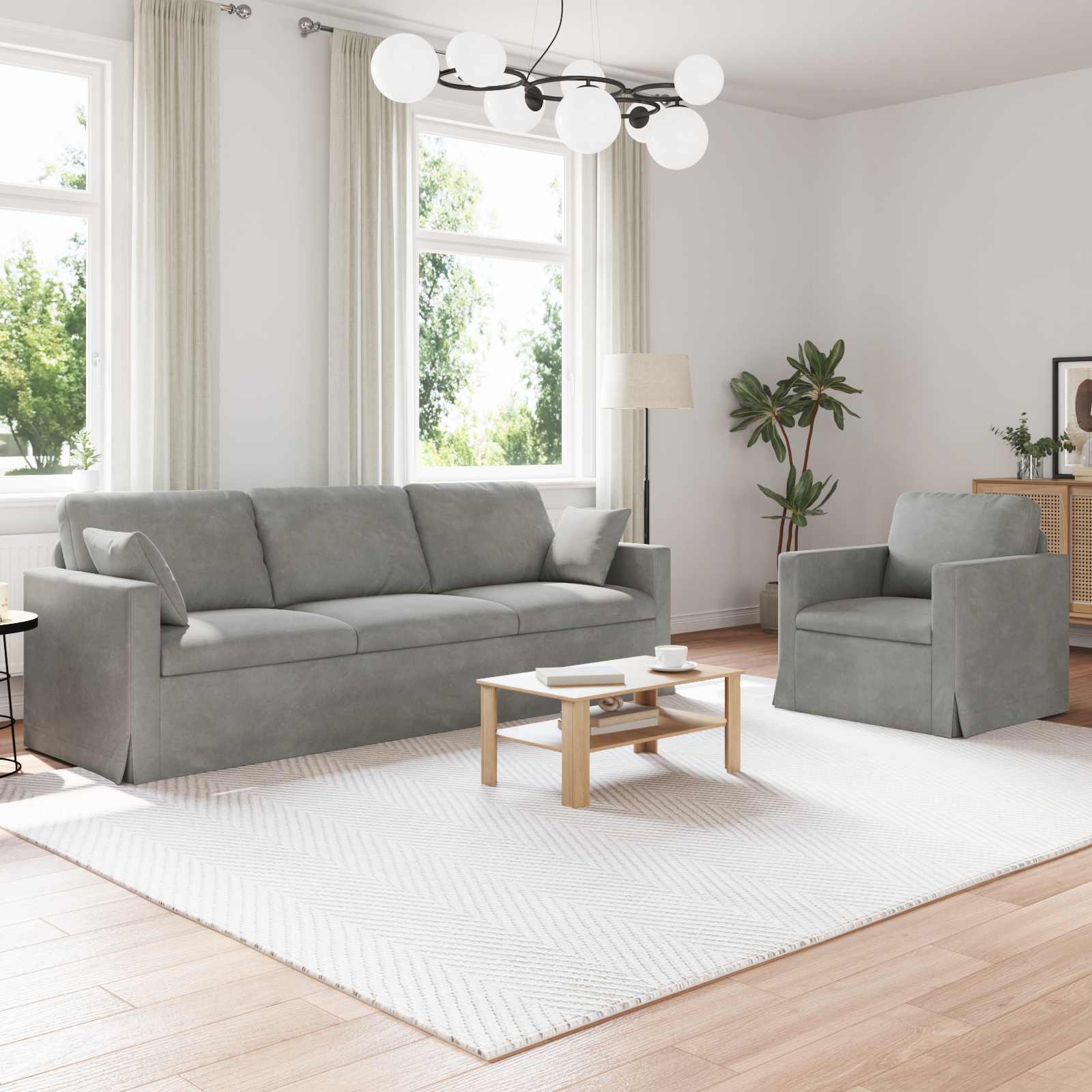 Canapé 2 pcs Gris clair 228 x 78 x 80 cm Velours - XIOS