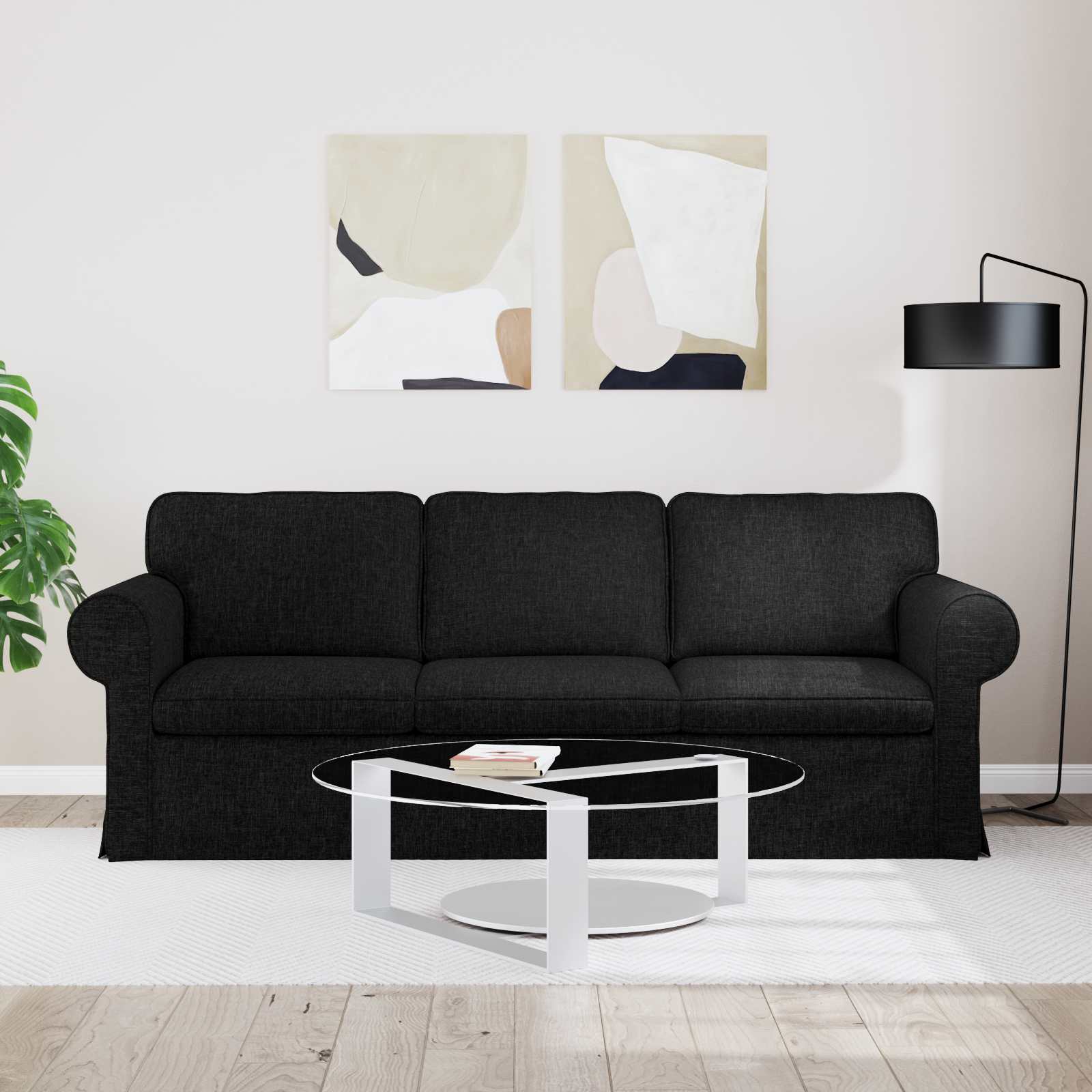 Canapé Noir 215 x 82 x 80 cm tissu - XIOS
