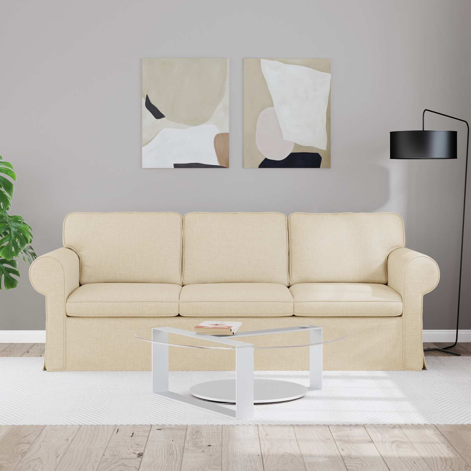 Canapé Crème 215 x 82 x 80 cm tissu - XIOS
