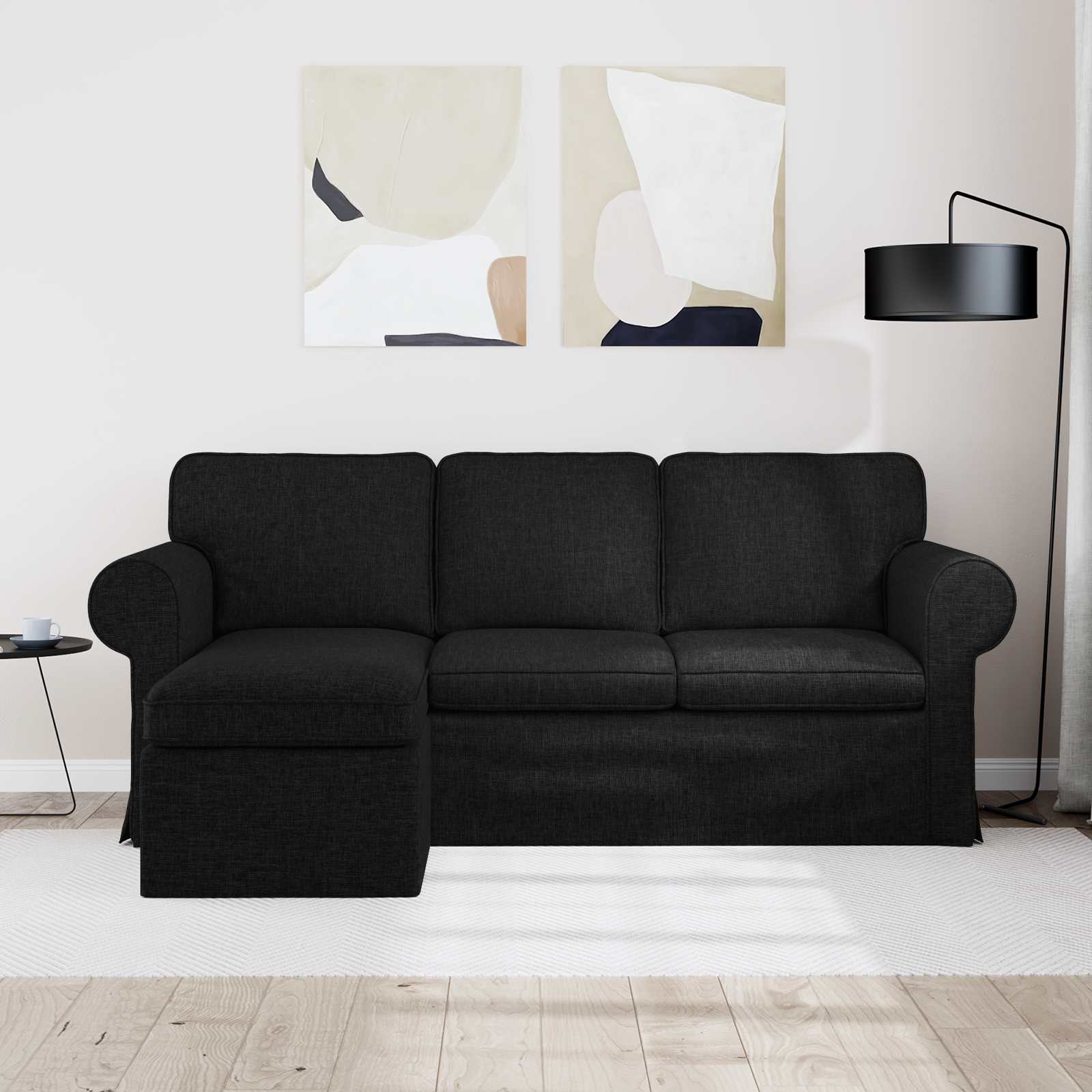 Canapé Noir 195 x 138 x 80 cm tissu