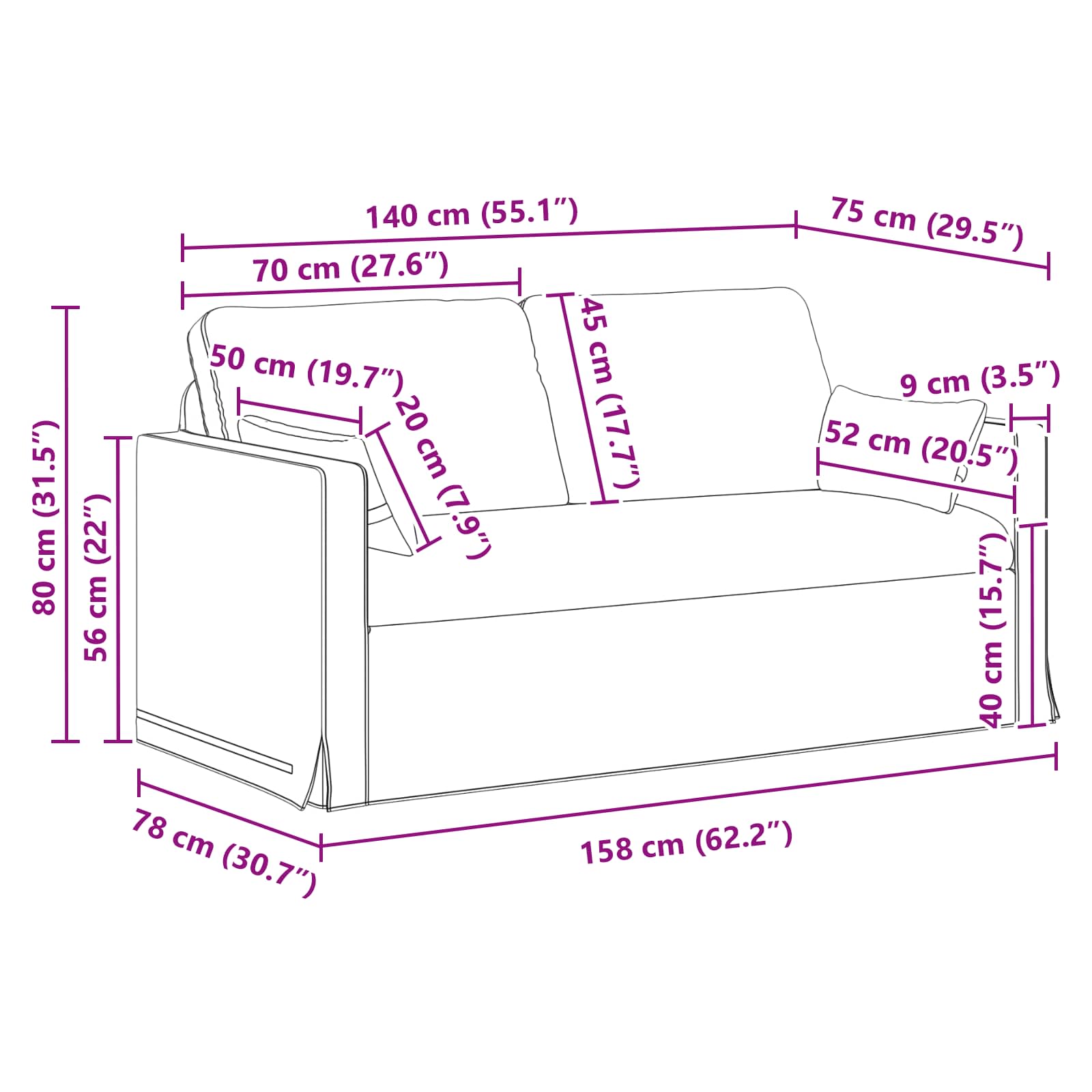 Canapé 140cm Gris foncé Métал - XIOS