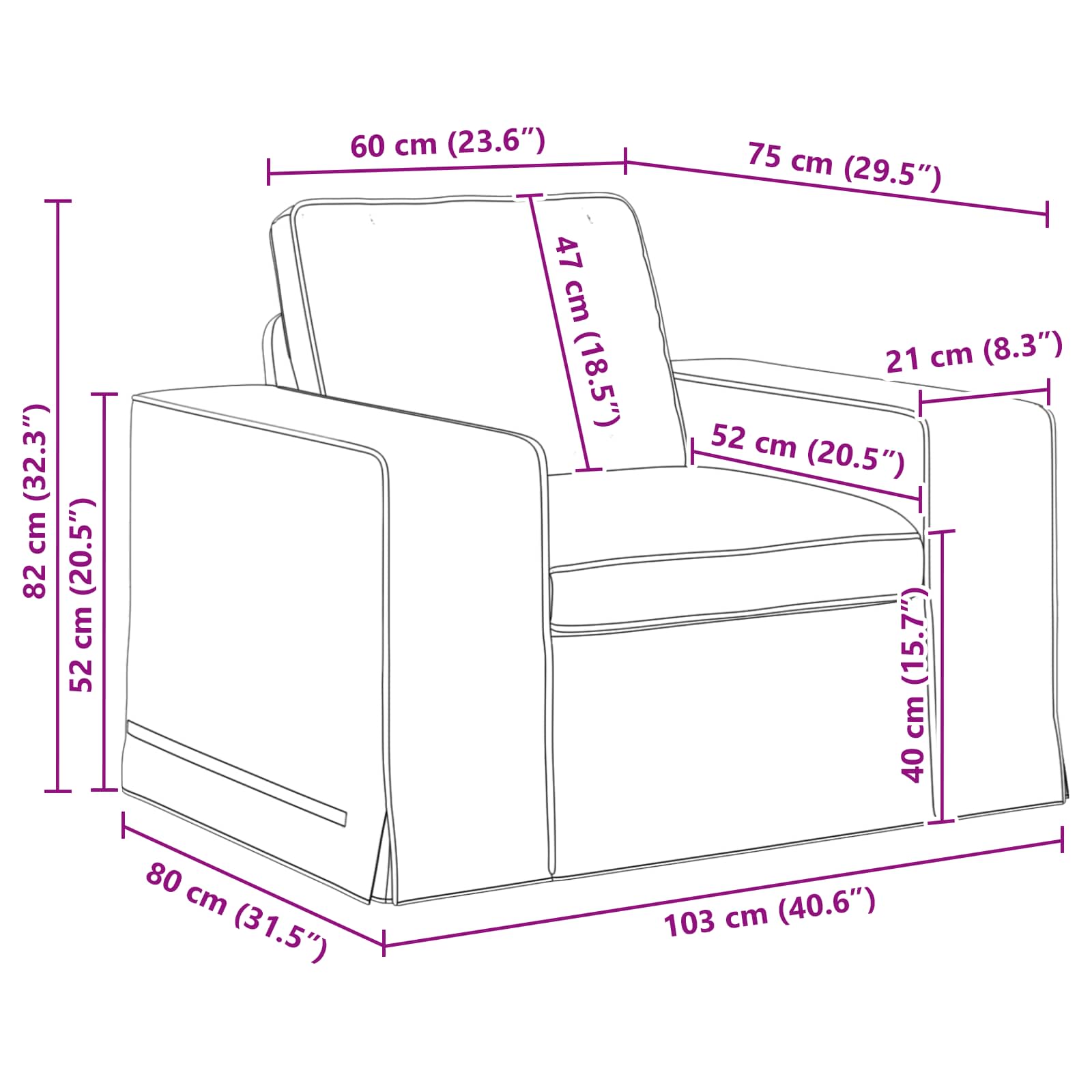 Canapé 60cm Gris foncé Métал - XIOS