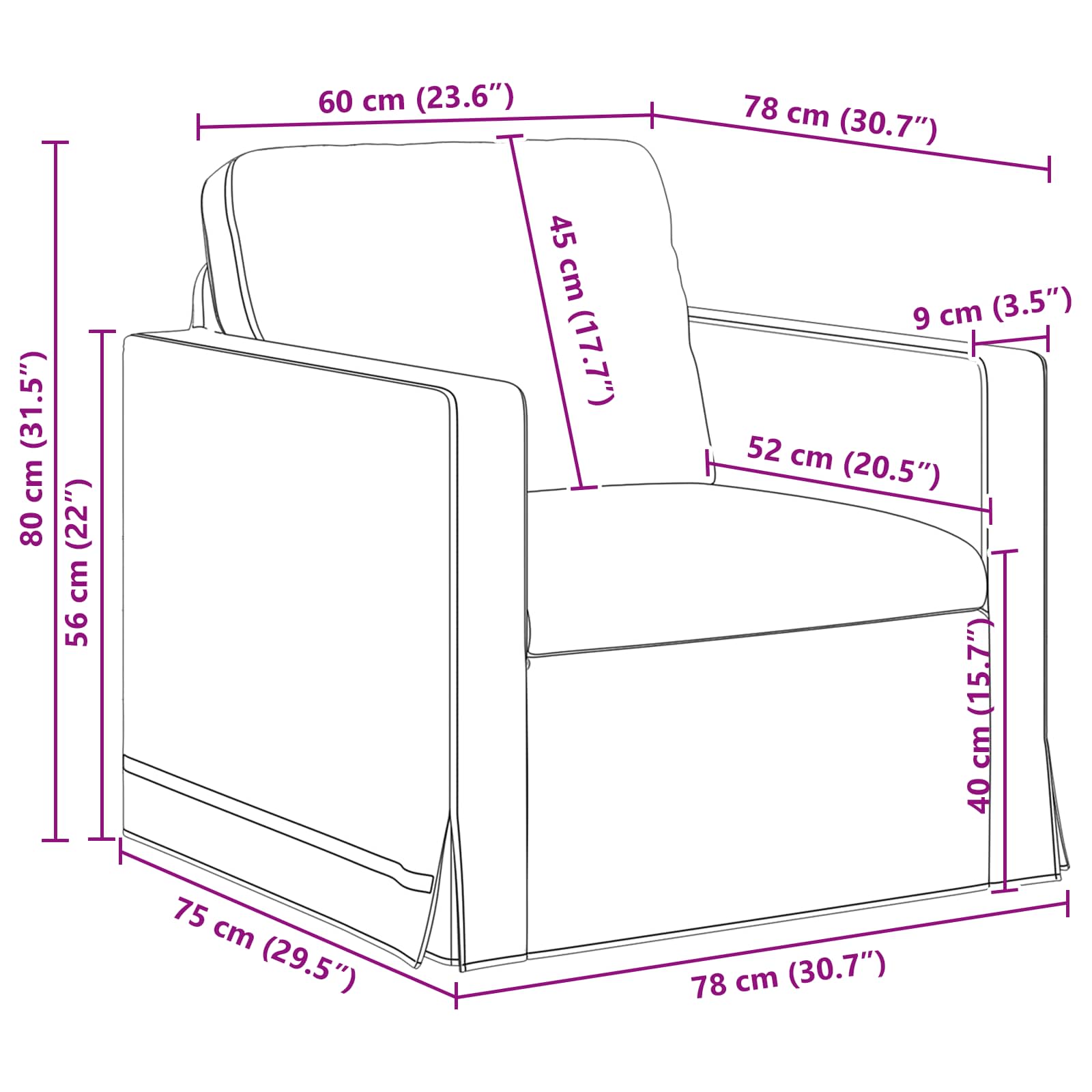 Canapé Rose 78 x 78 x 80 cm Velours - XIOS