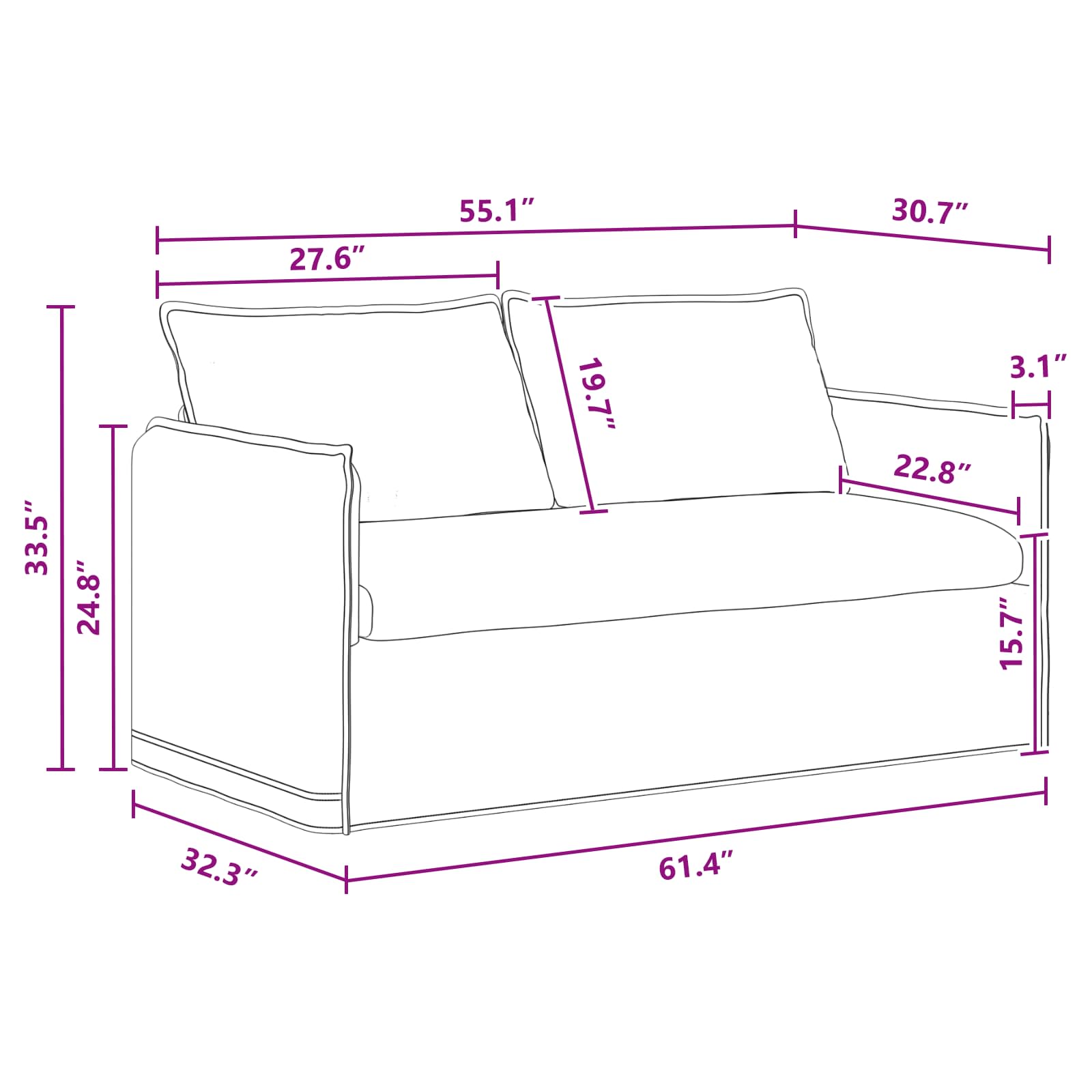 Canapé 140cm Gris foncé Métал - XIOS