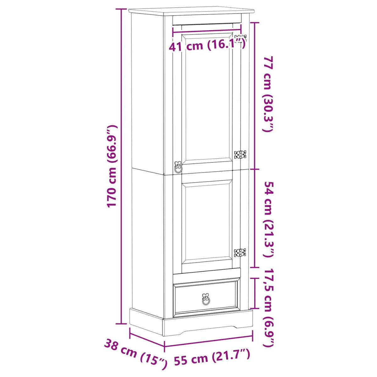 Armoires Blanc 55 x 38 x 170 cm Pin massif - XIOS