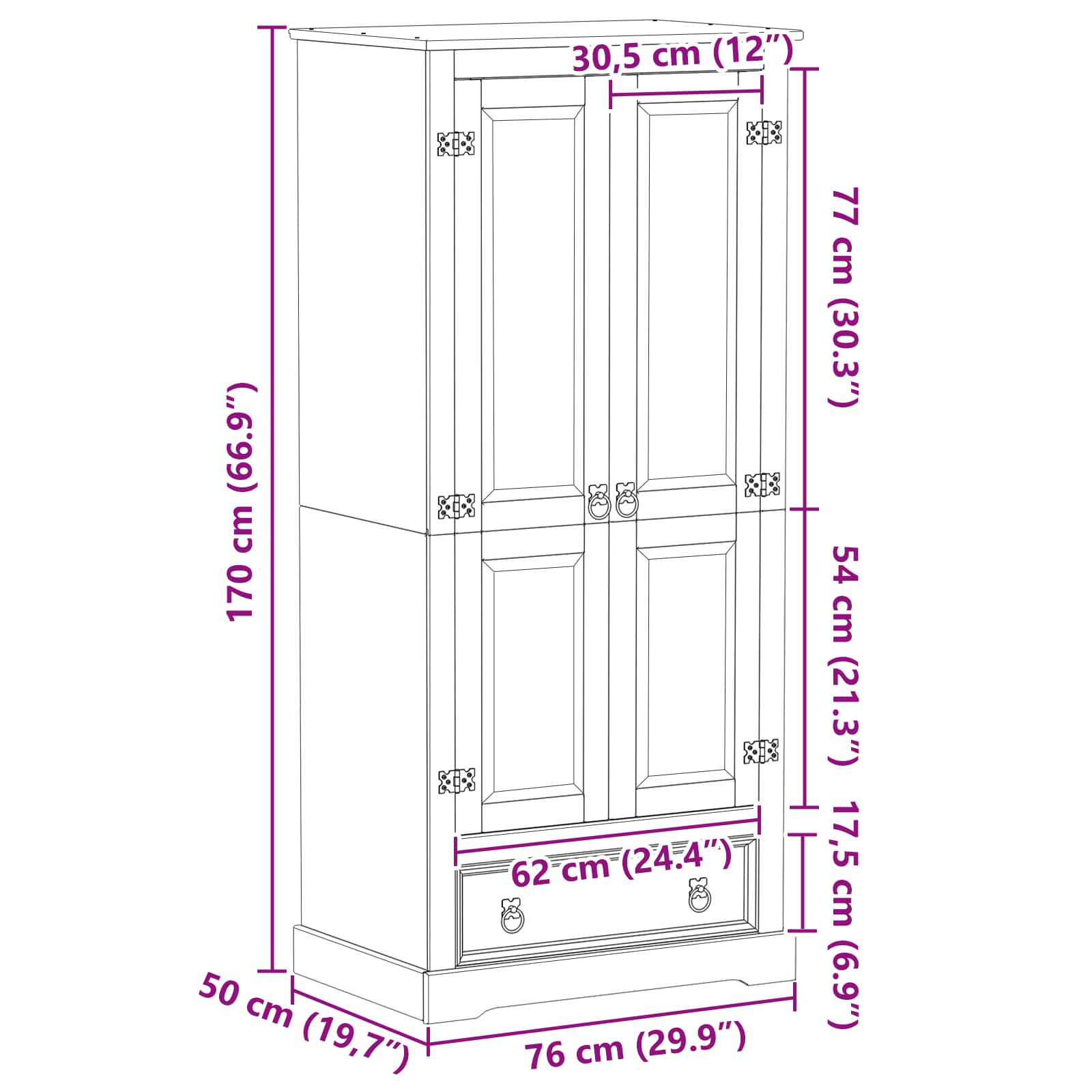 Armoires avec tiroir Blanc 76 x 50 x 170 cm Pin massif - XIOS