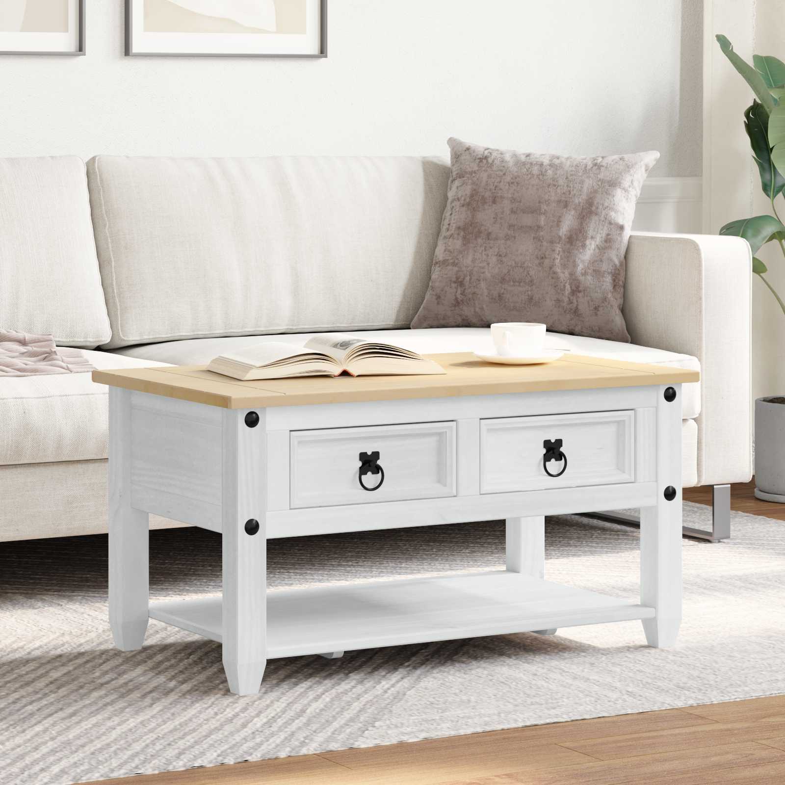 Table basse avec tiroir Blanc 85 x 50 x 45 cm Pin massif - XIOS
