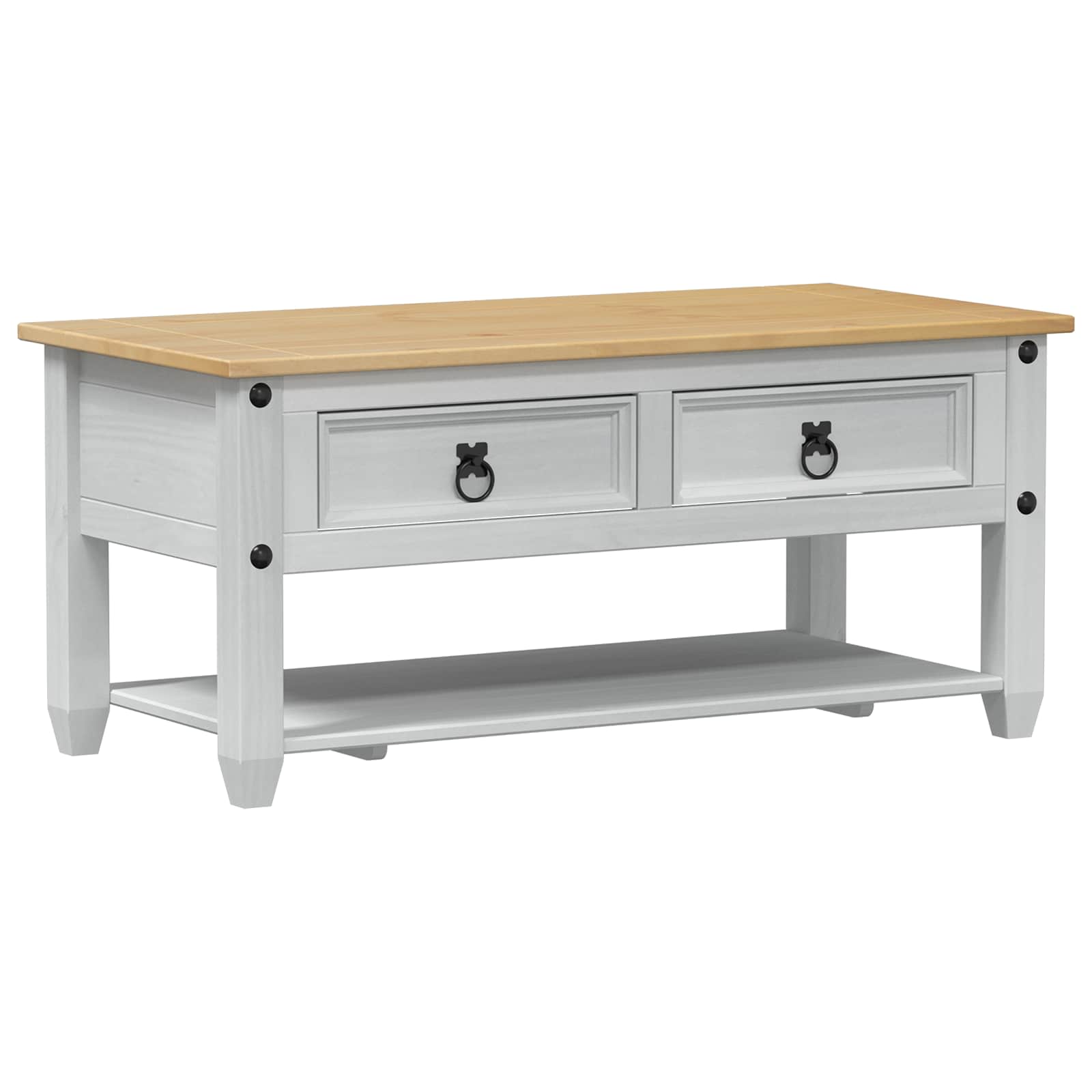 Table basse avec tiroir Blanc 100 x 48 x 45 cm Pin massif - XIOS