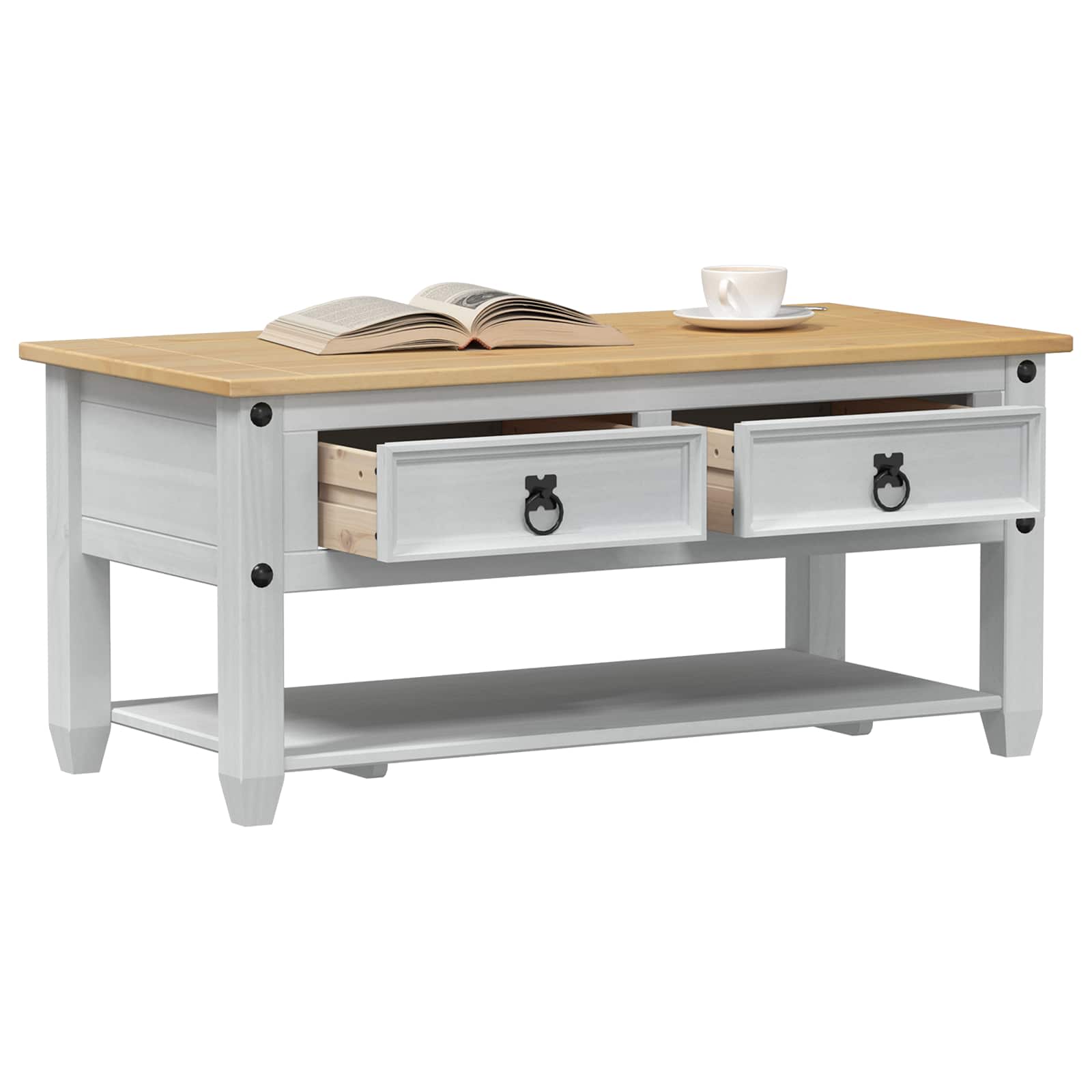 Table basse avec tiroir Blanc 100 x 48 x 45 cm Pin massif - XIOS