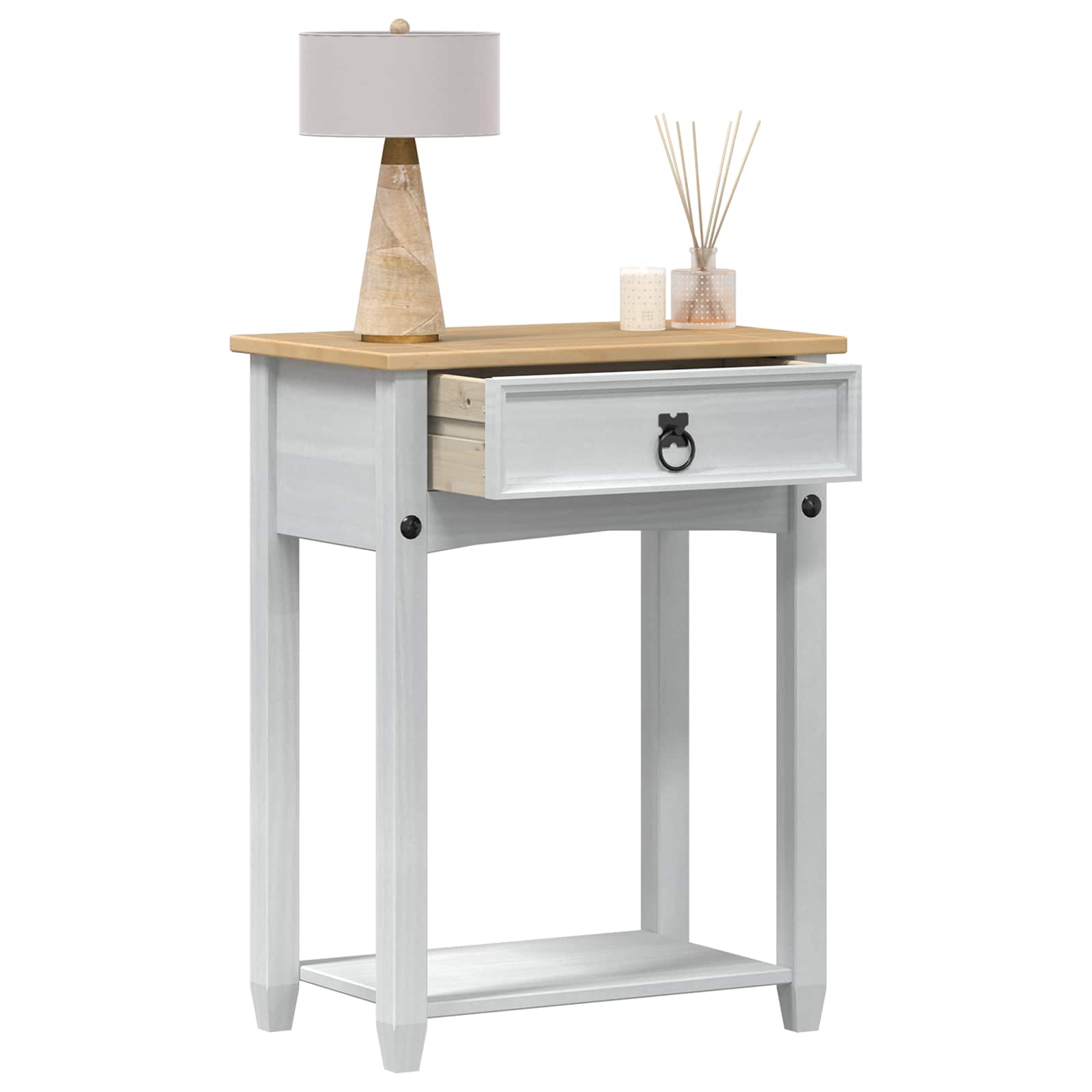 Table console avec tiroir Blanc 55 x 35 x 73 cm Pin massif - XIOS