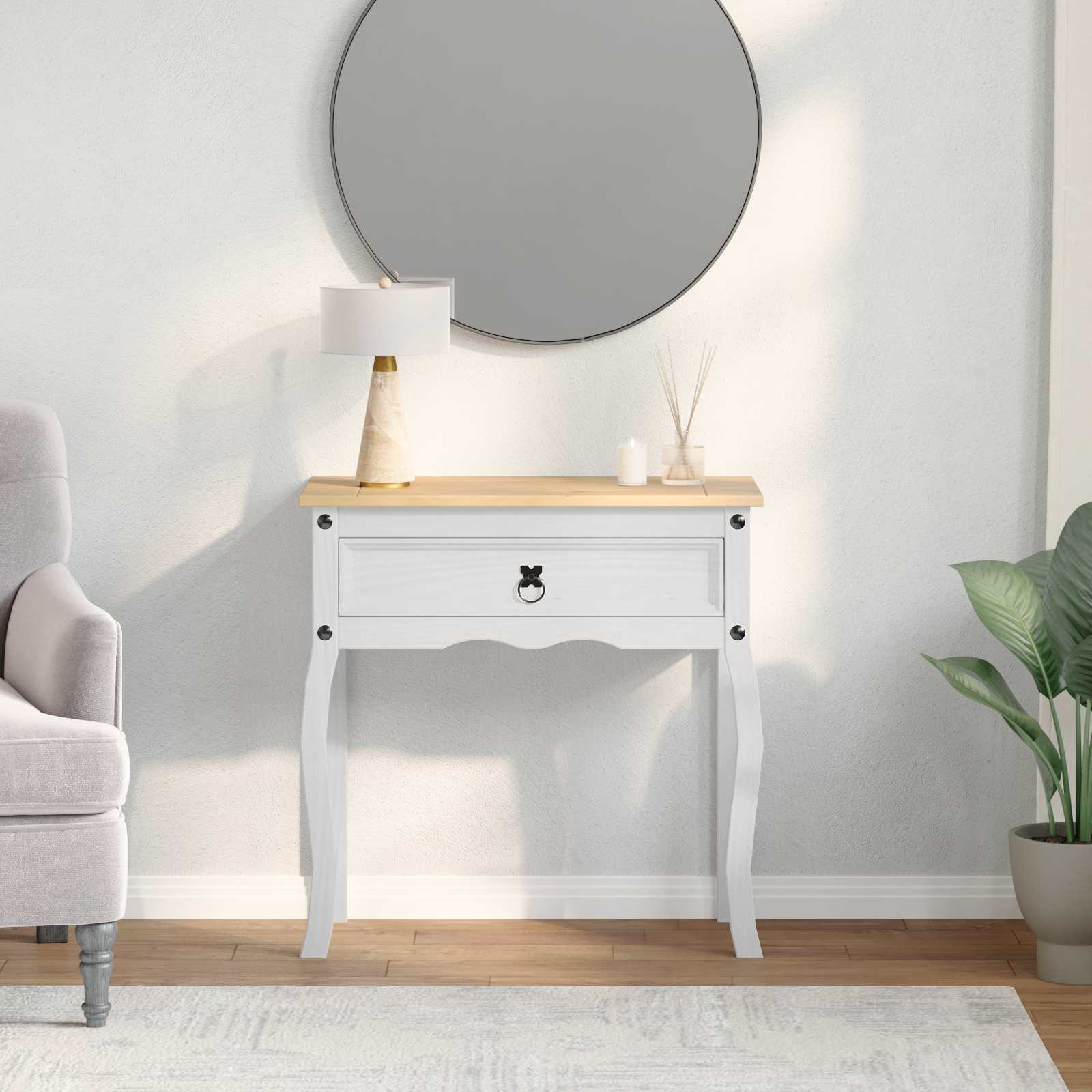 Table console avec tiroir Blanc 73 x 35 x 73 cm Pin massif - XIOS