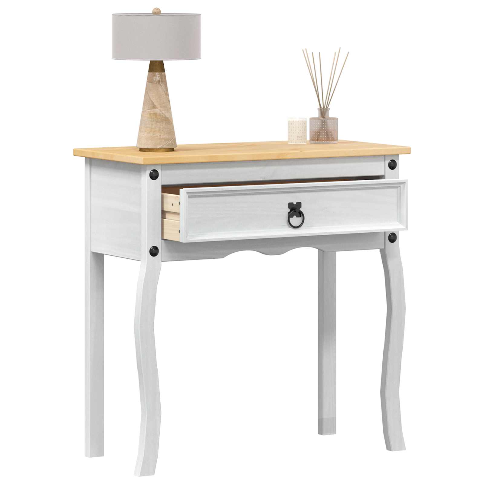 Table console avec tiroir Blanc 73 x 35 x 73 cm Pin massif - XIOS