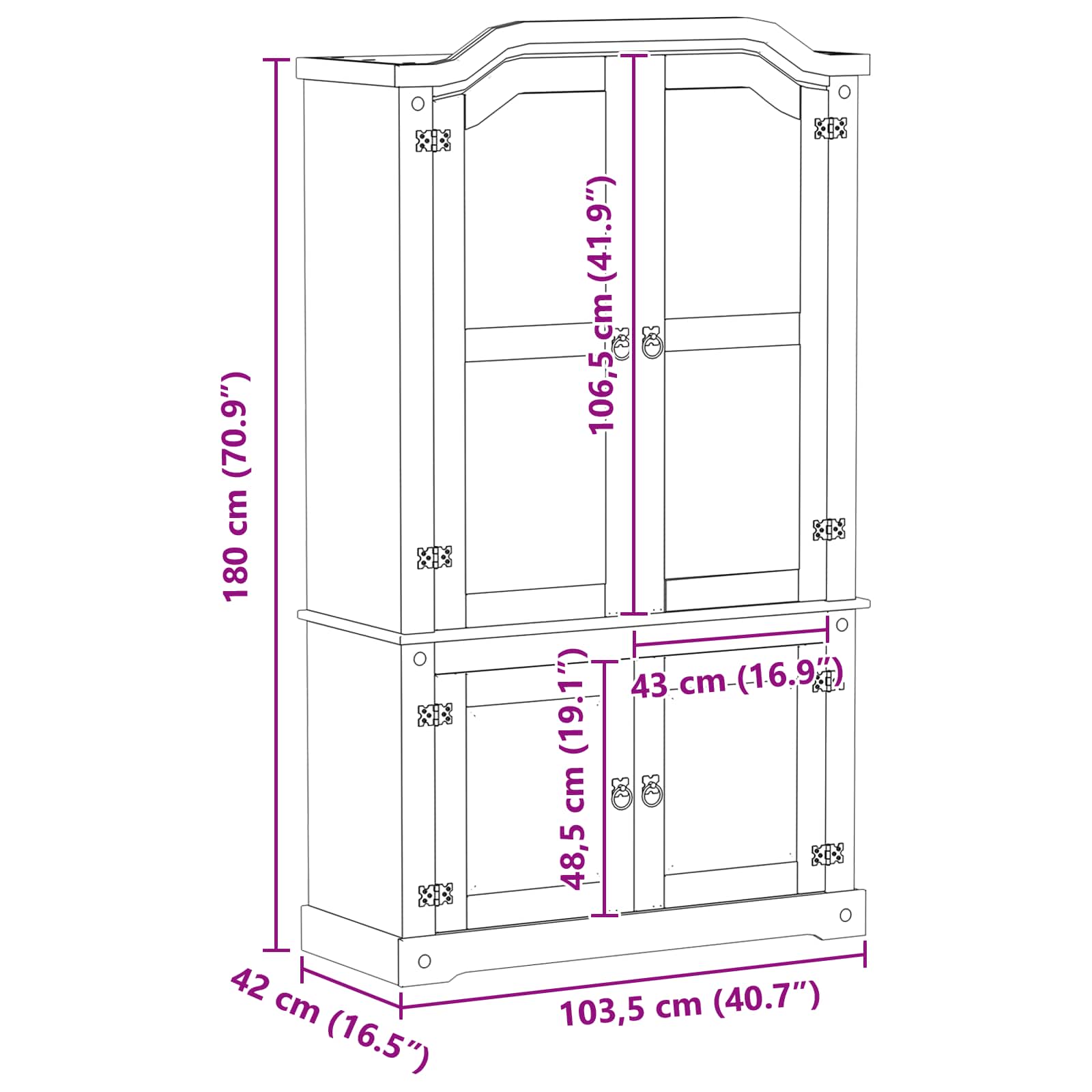 Vitrine Blanc 103,5 x 42 x 180 cm Pin massif - XIOS