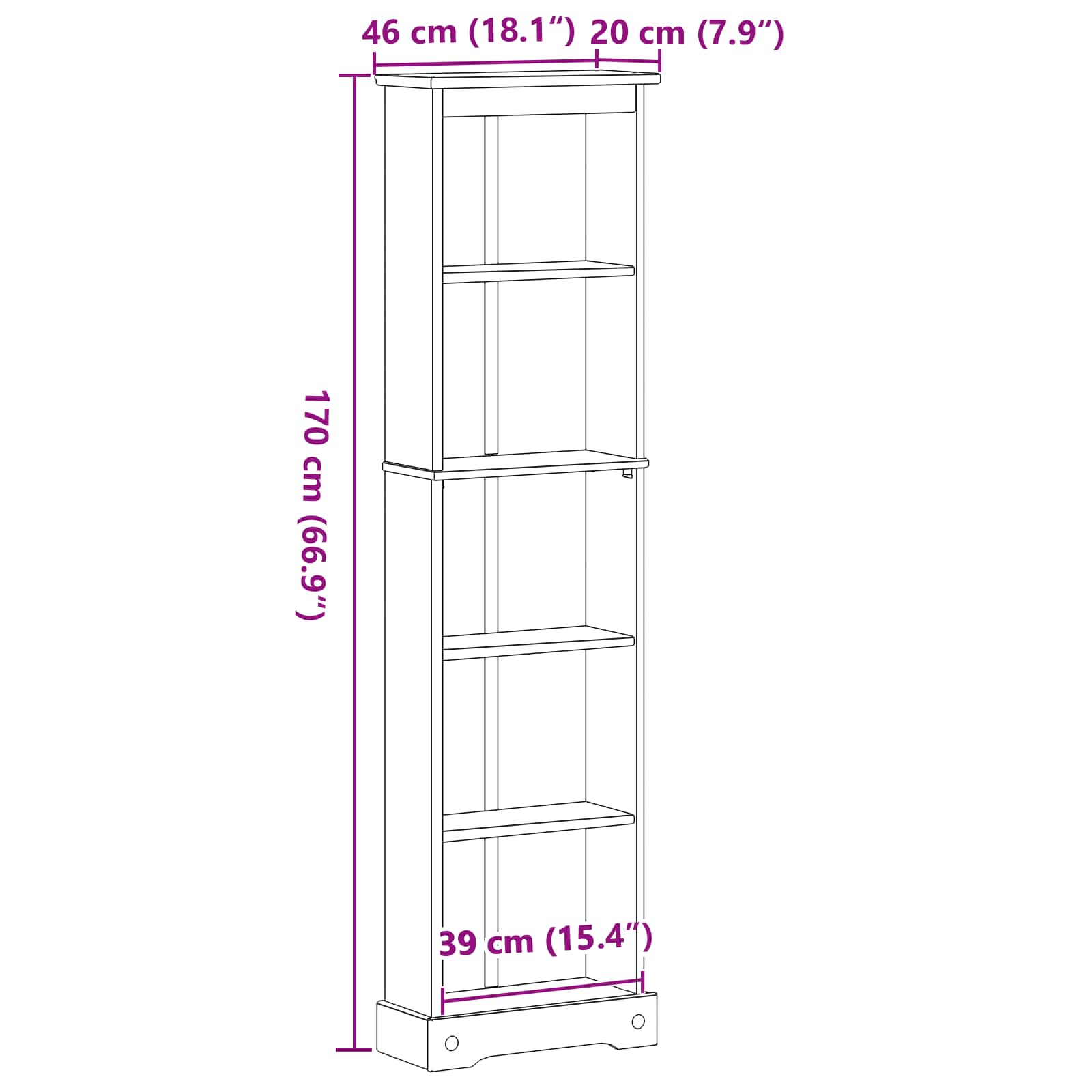 Bibliothèque Blanc 46 x 20 x 170 cm Pin massif - XIOS