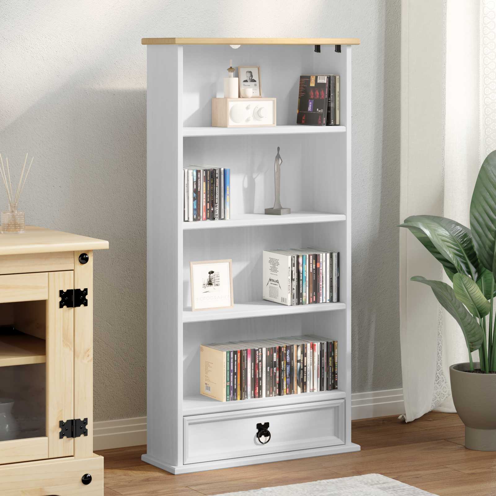 Meuble CD Blanc 52 x 17.5 x 103 cm Pin massif - XIOS