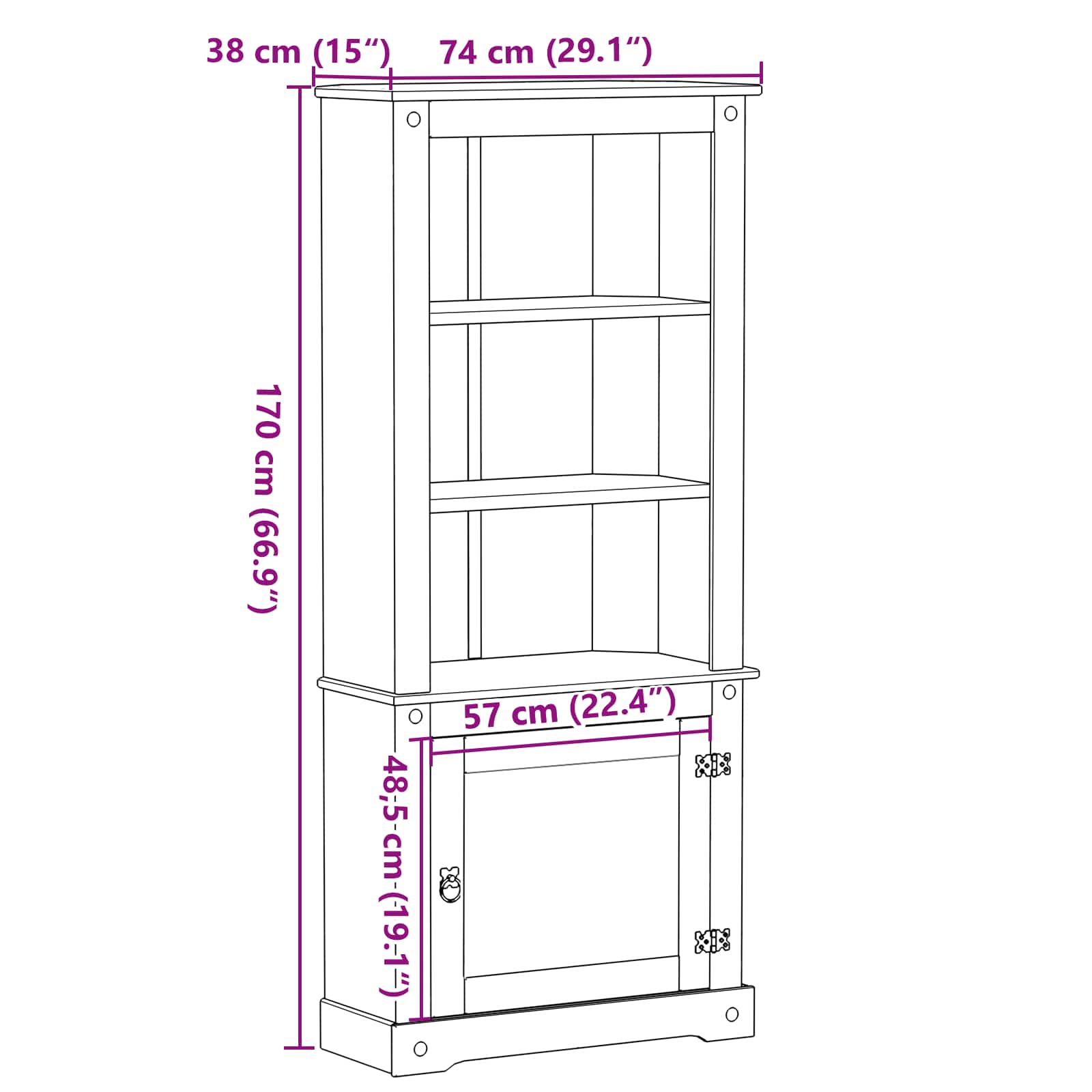Haut Armoire Blanc 74 x 38 x 170 cm Pin massif - XIOS
