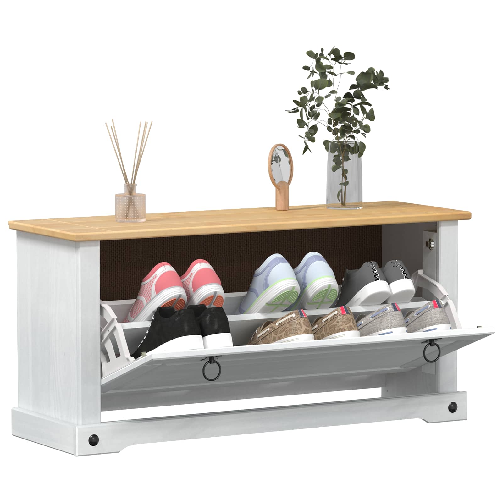Cabinet à chaussures Corona Blanc 99 x 32 x 49 cm Pin massif - XIOS