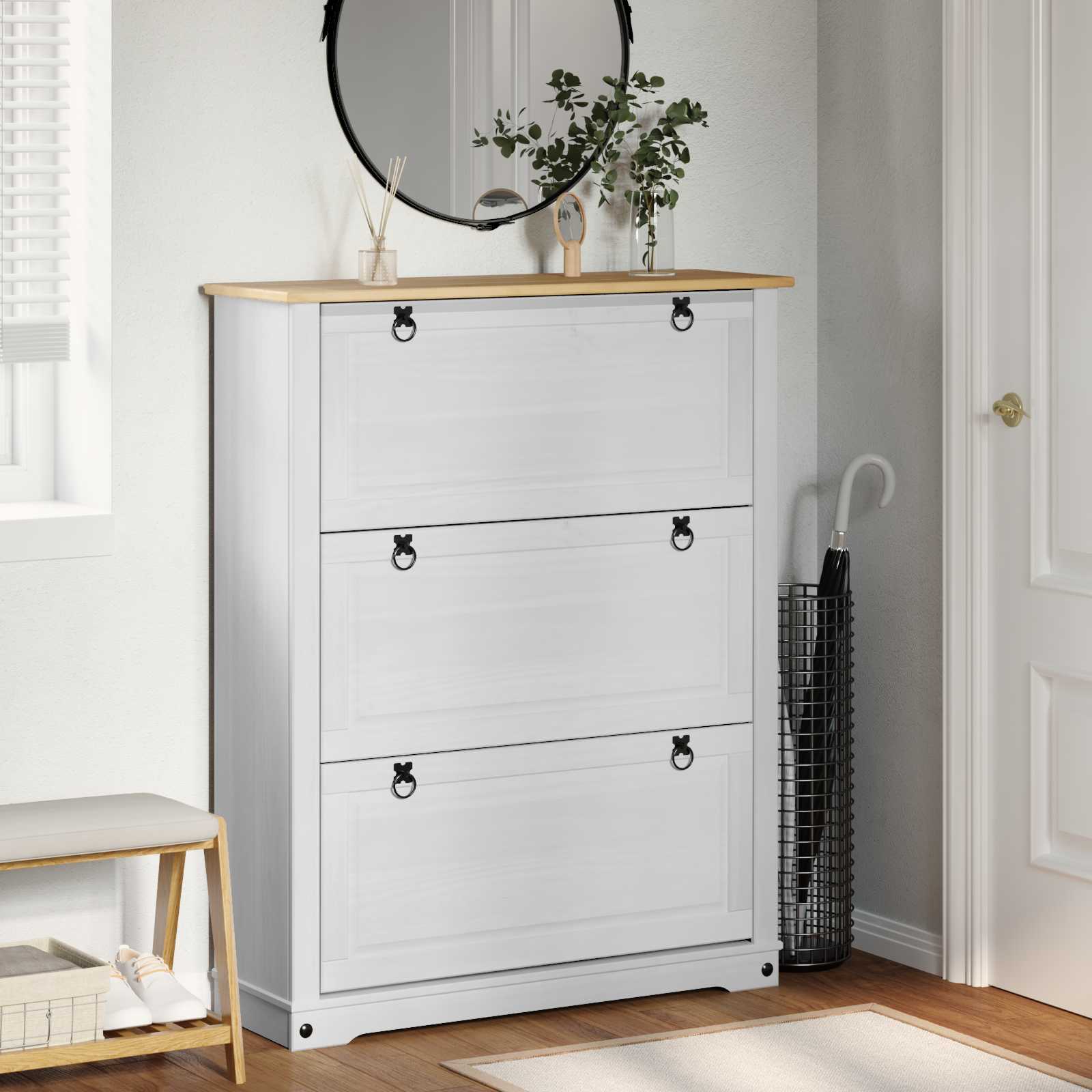 Cabinet à chaussures Corona Blanc 99 x 32 x 122 cm Pin massif - XIOS