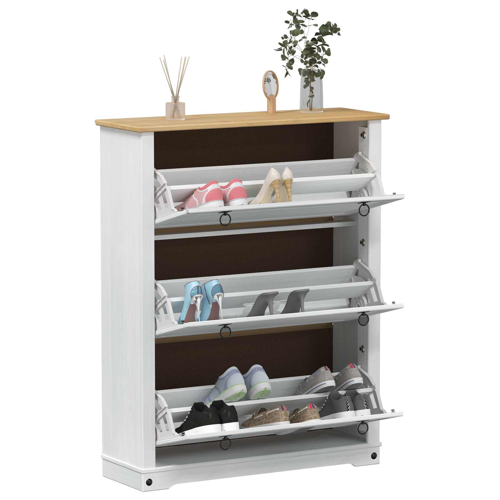 Cabinet à chaussures Corona Blanc 99 x 32 x 122 cm Pin massif - XIOS