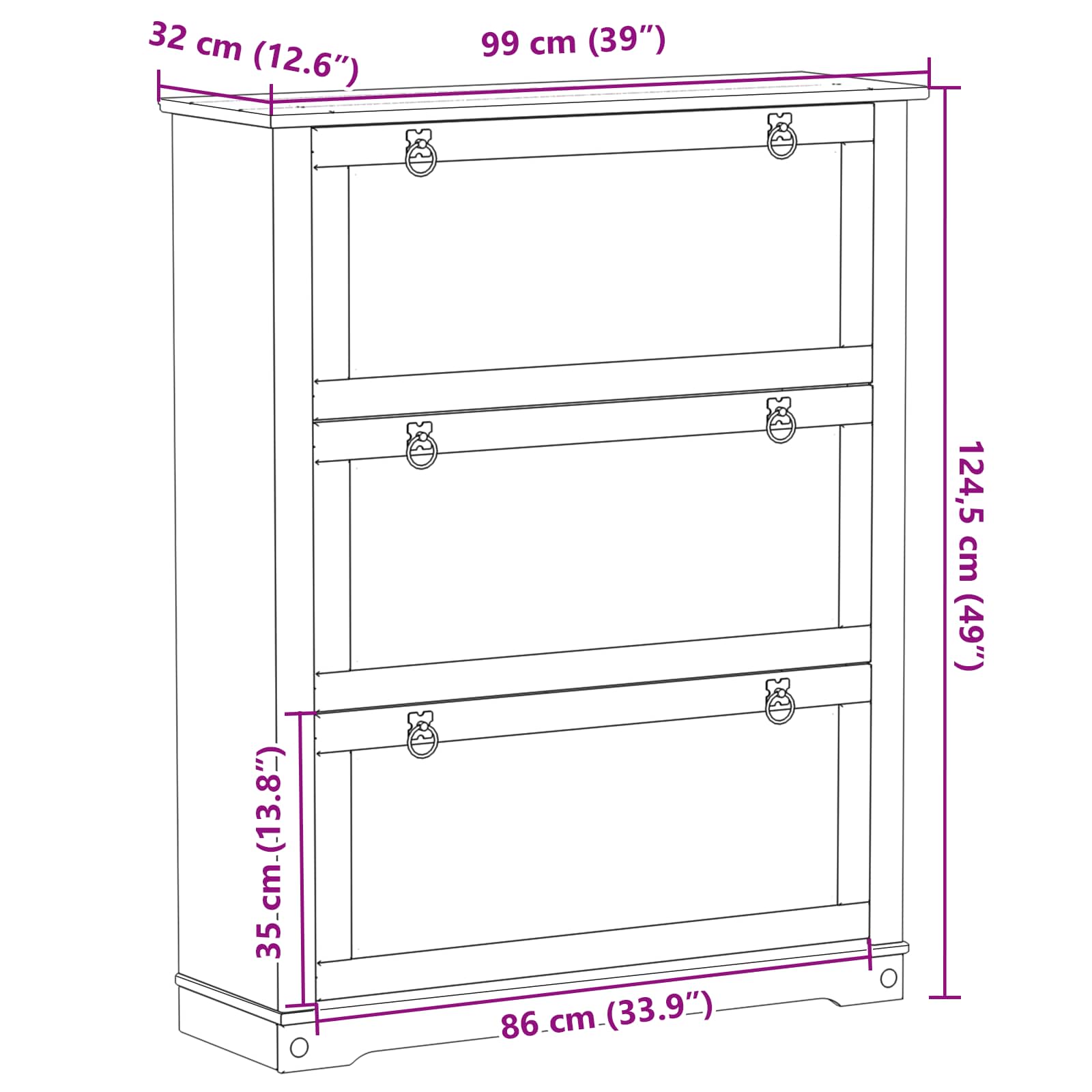 Cabinet à chaussures Corona Blanc 99 x 32 x 122 cm Pin massif - XIOS