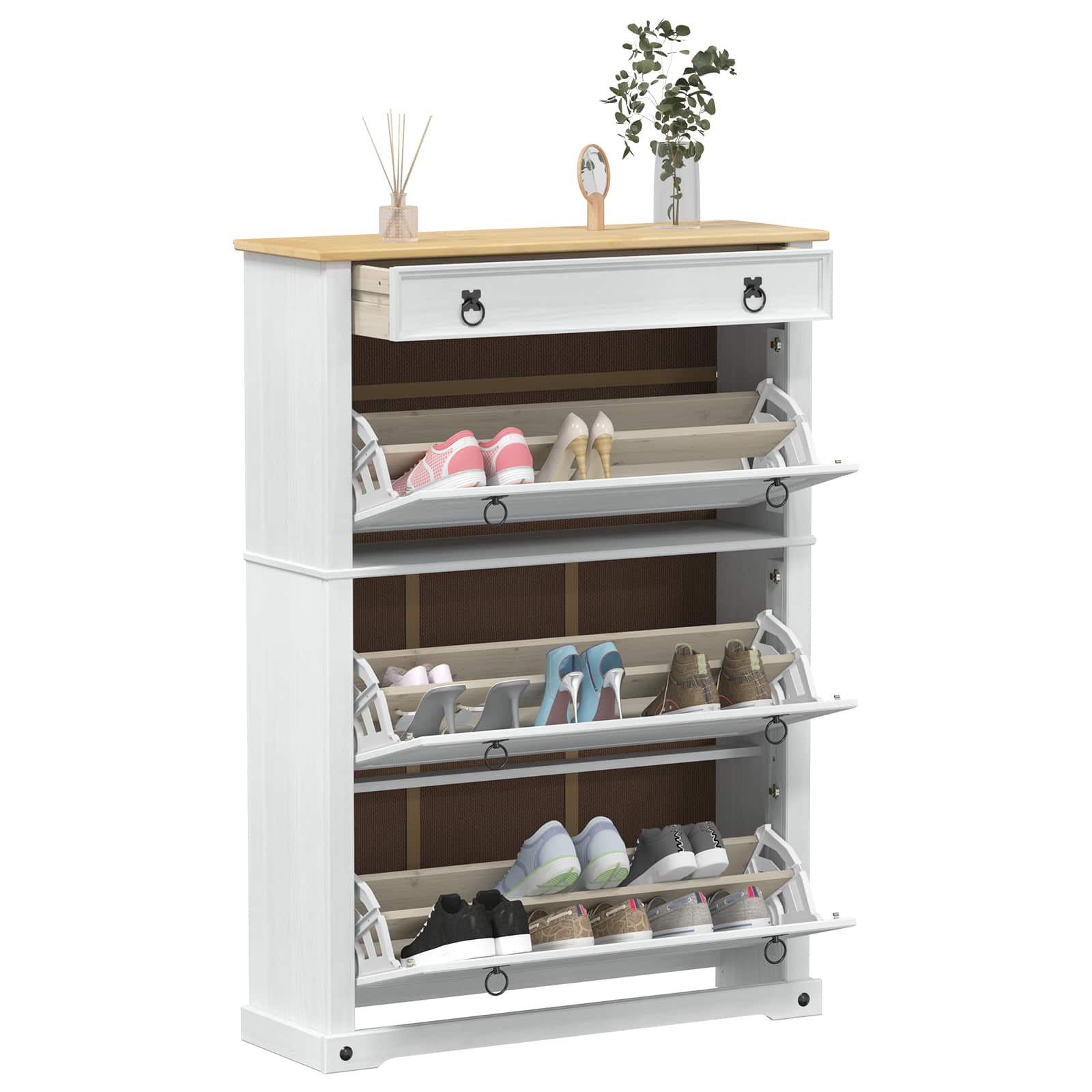 Cabinet à chaussures Corona Blanc 99 x 32 x 138 cm Pin massif - XIOS