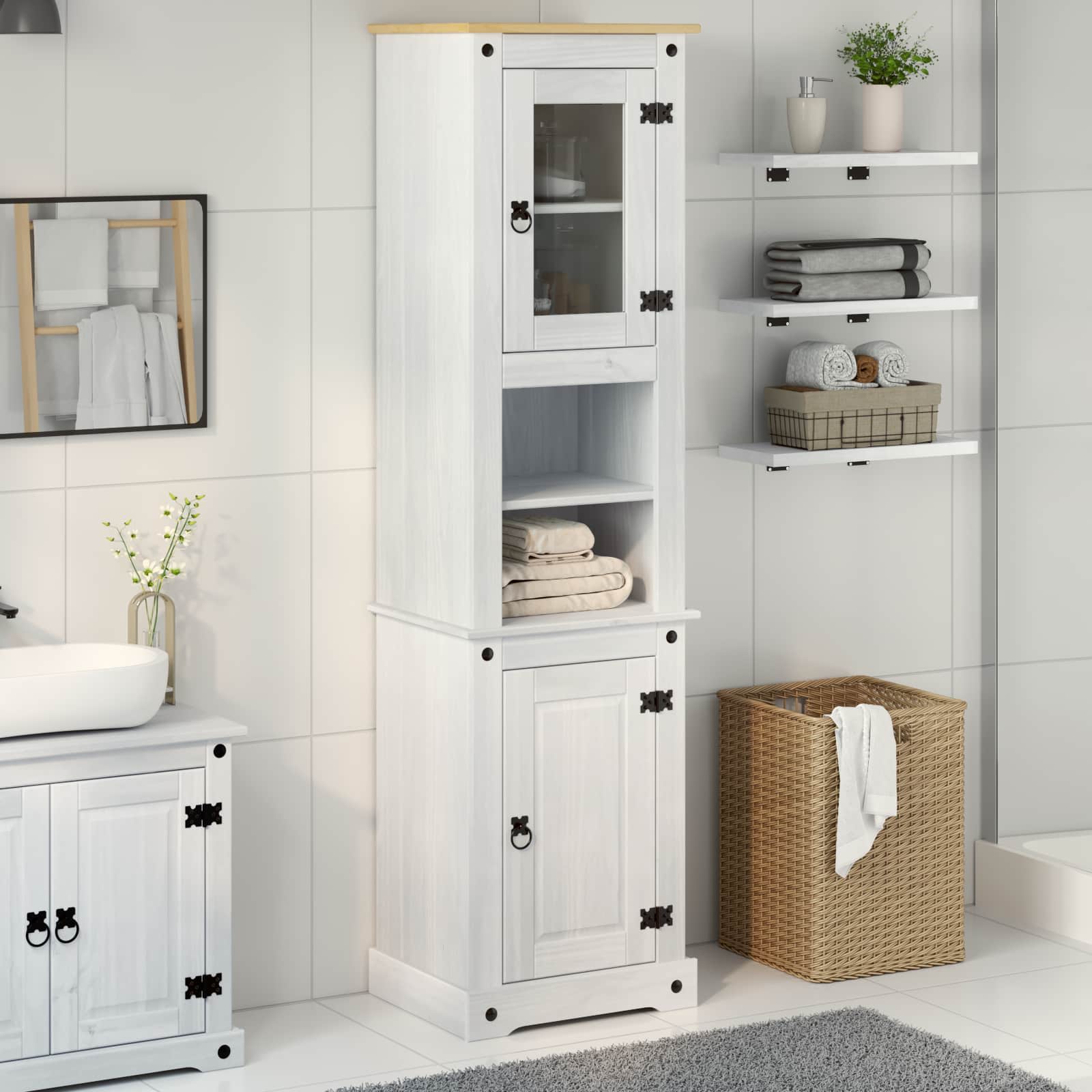 Cabinet de salle de bain Blanc 50 x 40 x 185 cm Pin massif
