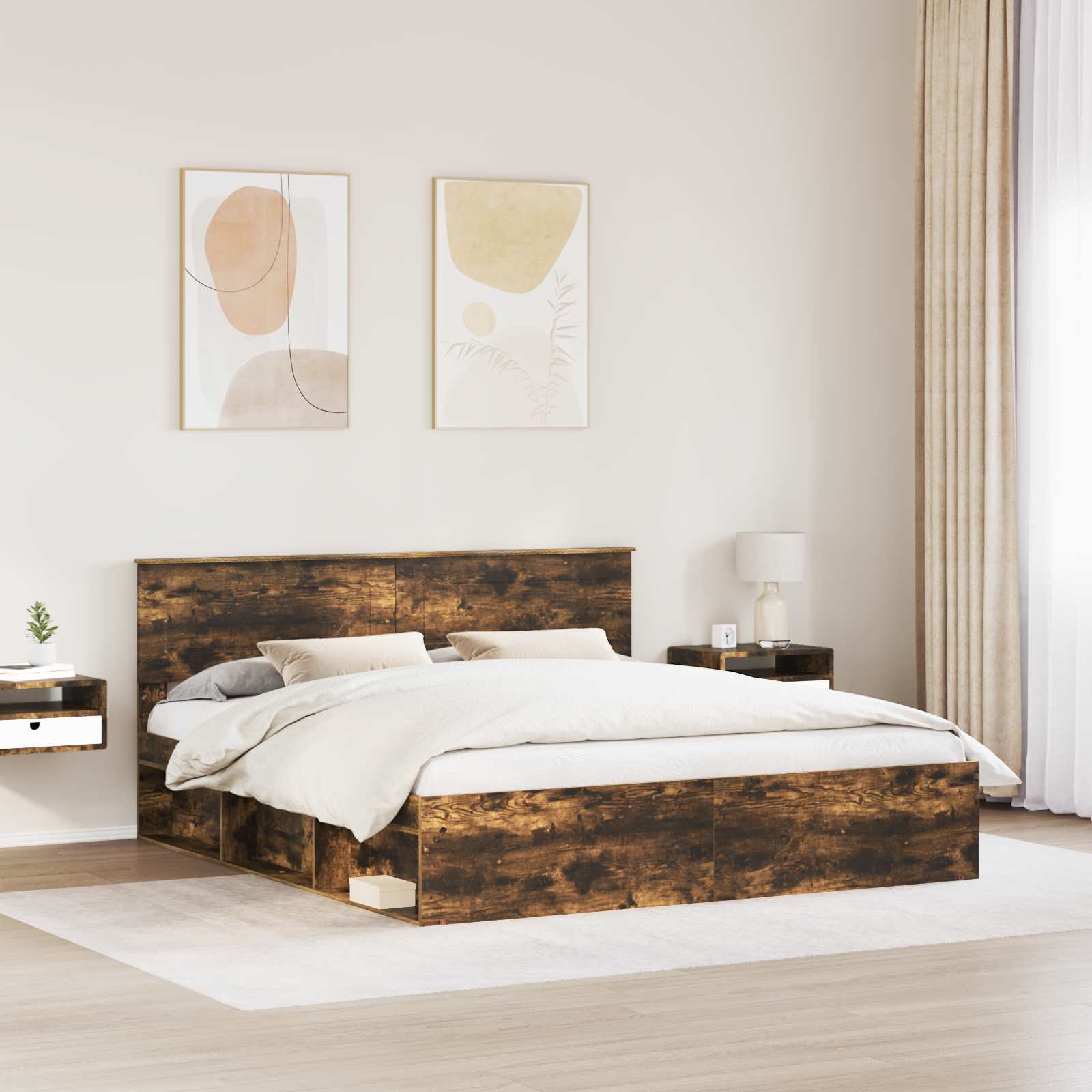 Cadre de lit Chêne fumé 200 x 200 cm Bois d'ingénierie - XIOS
