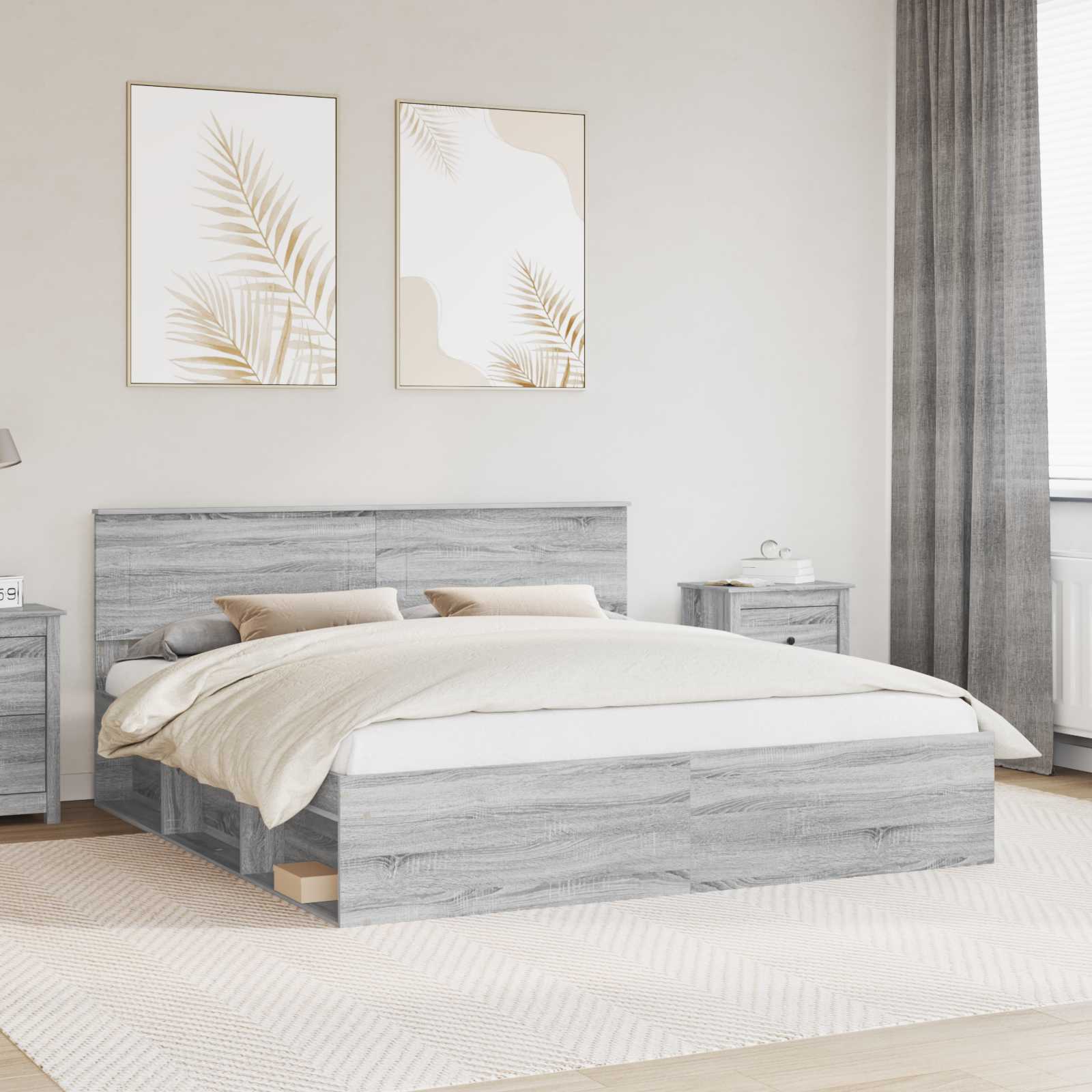 Cadre de lit Gris Sonoma 200 x 200 cm Bois d'ingénierie - XIOS