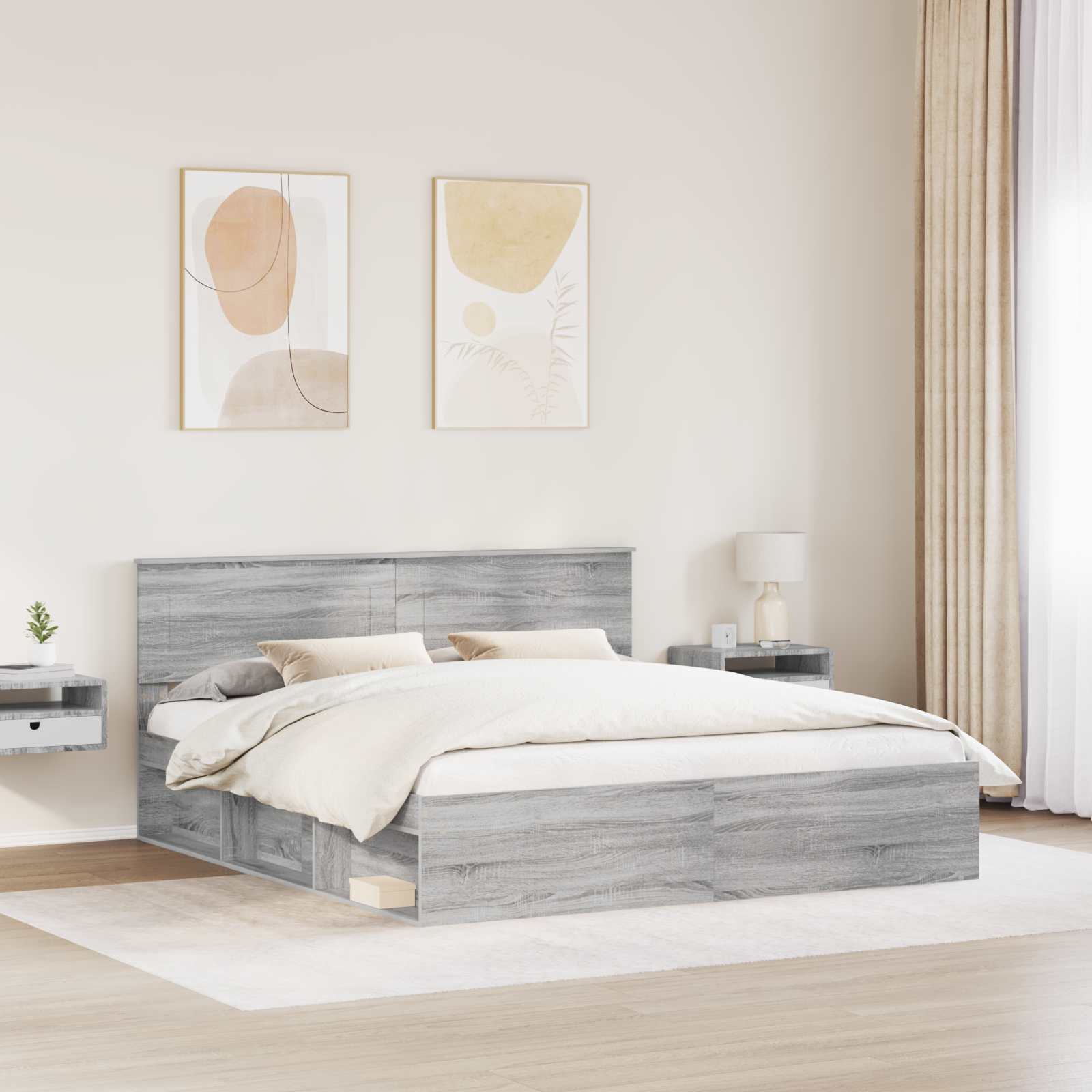 Cadre de lit Gris Sonoma 200 x 200 cm Bois d'ingénierie - XIOS