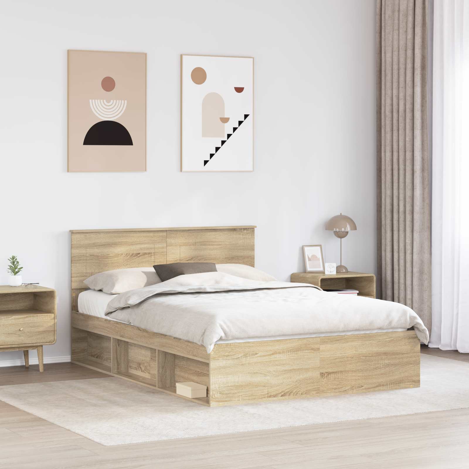 Cadre de lit Chêne fumé 150 x 200 cm Bois d'ingénierie - XIOS