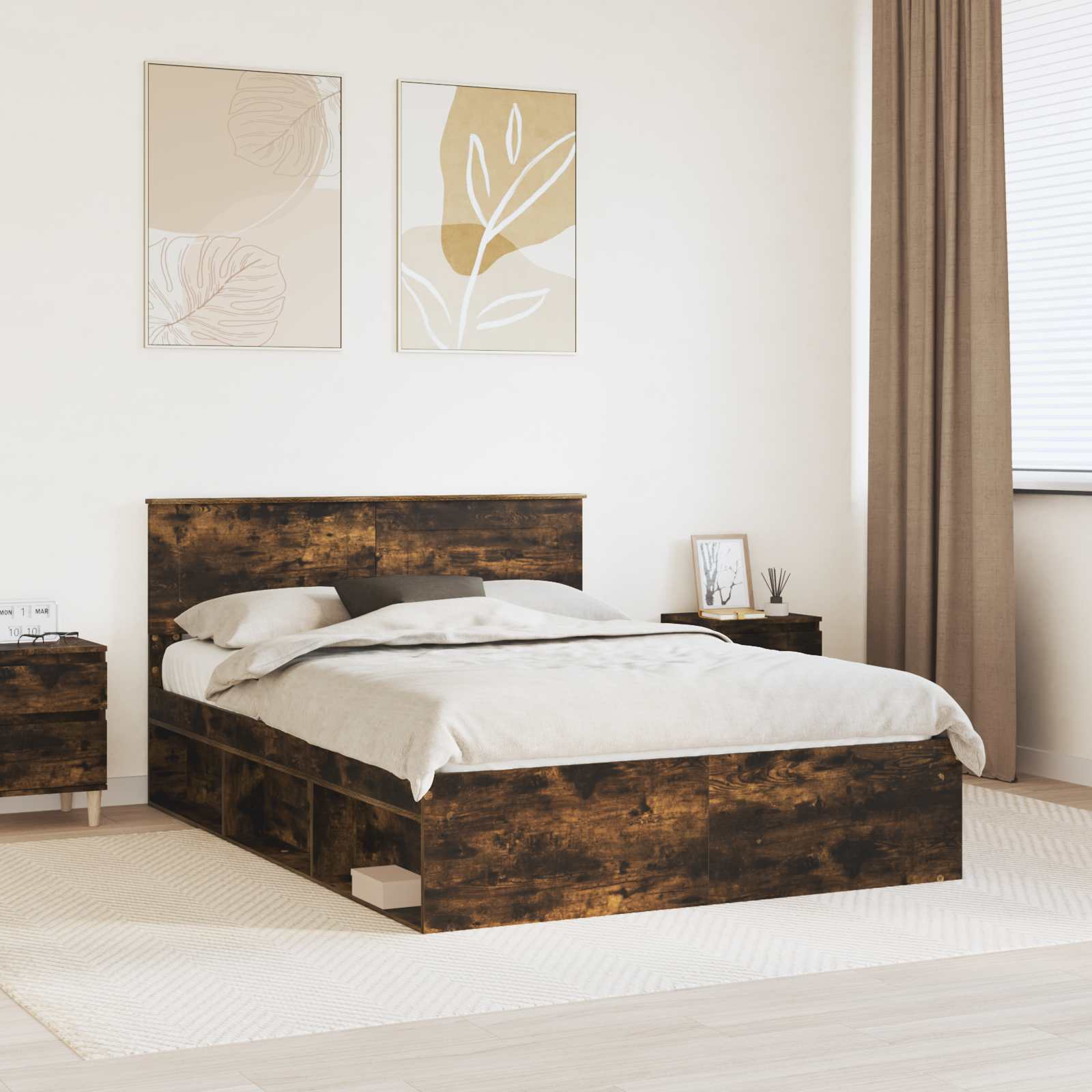 Cadre de lit Chêne fumé 150 x 200 cm Bois d'ingénierie
