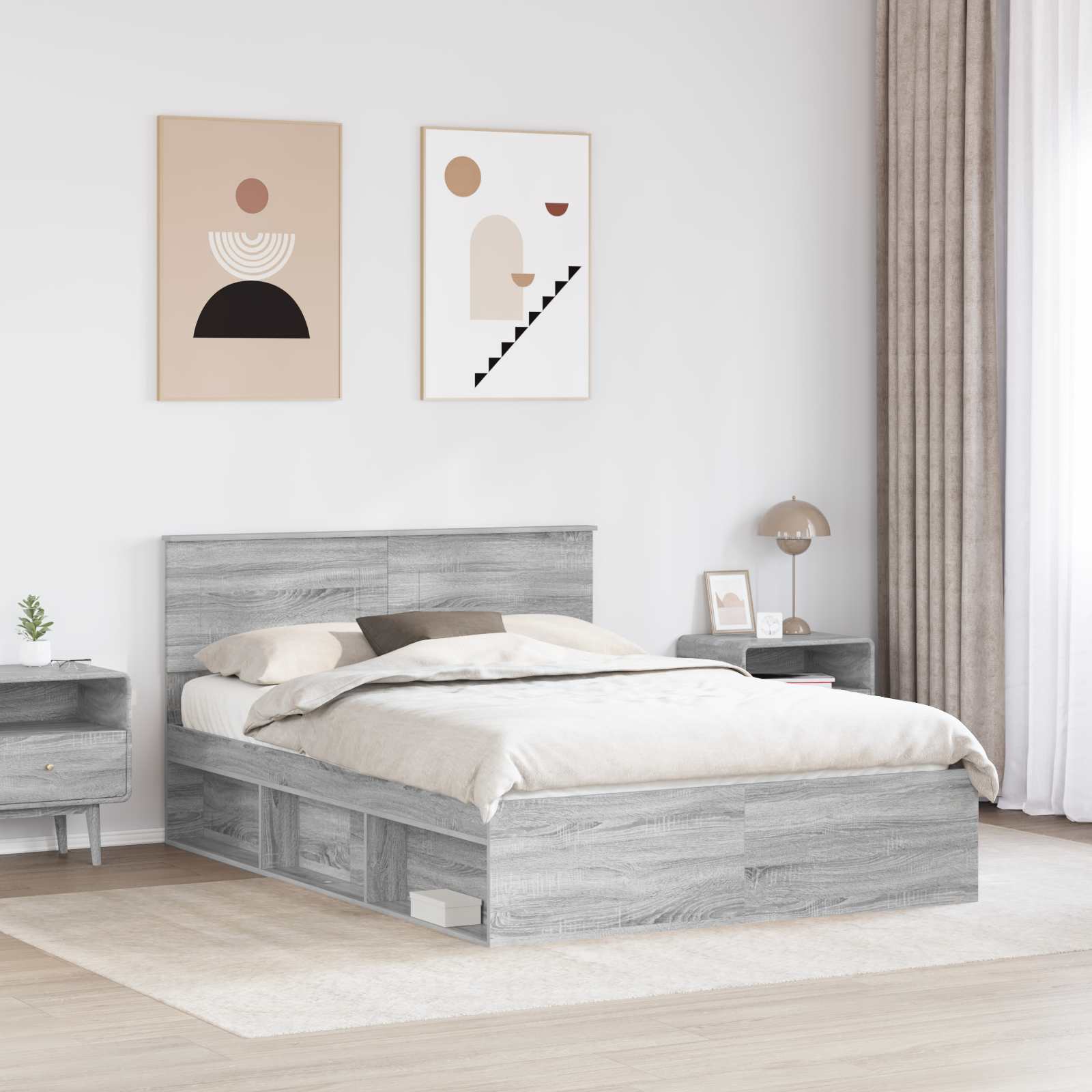Cadre de lit Gris Sonoma 150 x 200 cm Bois d'ingénierie - XIOS