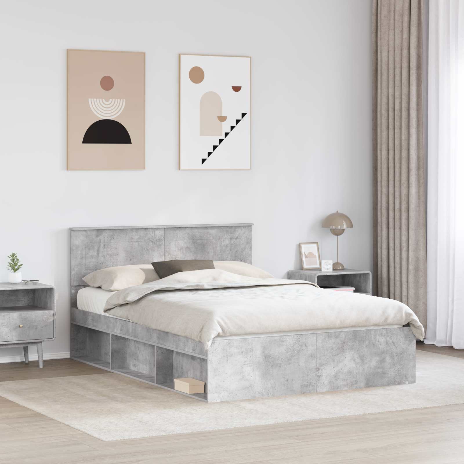 Cadre de lit Béton 140 x 190 cm Bois d'ingénierie - XIOS
