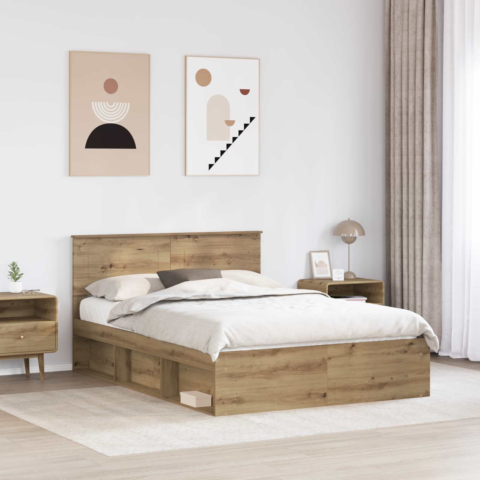 Cadre de lit Chêne artisan 140 x 190 cm Bois d'ingénierie - XIOS