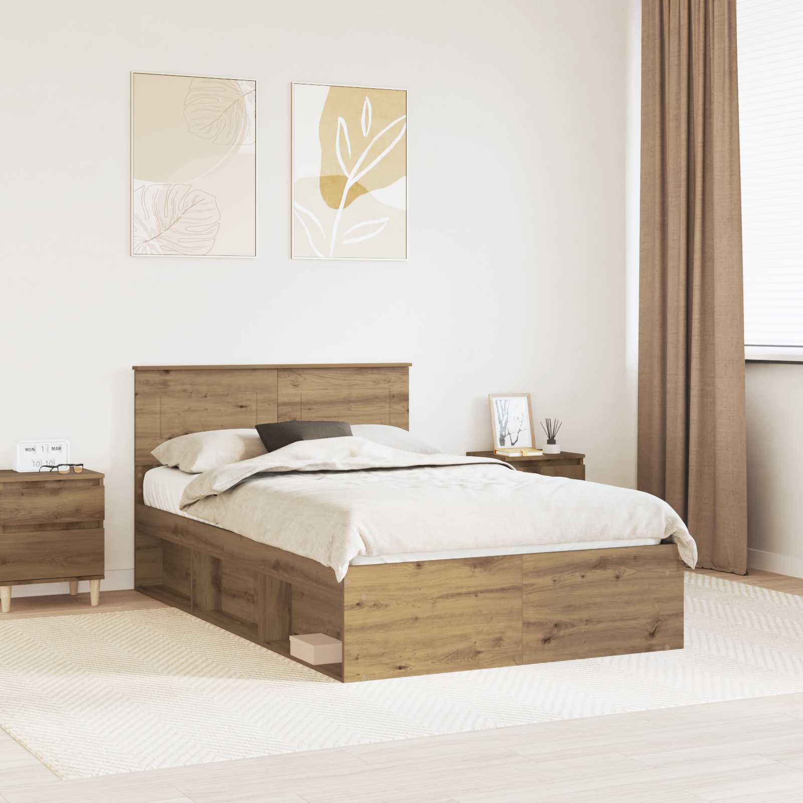 Cadre de lit Chêne artisan 120 x 190 cm Bois d'ingénierie - XIOS